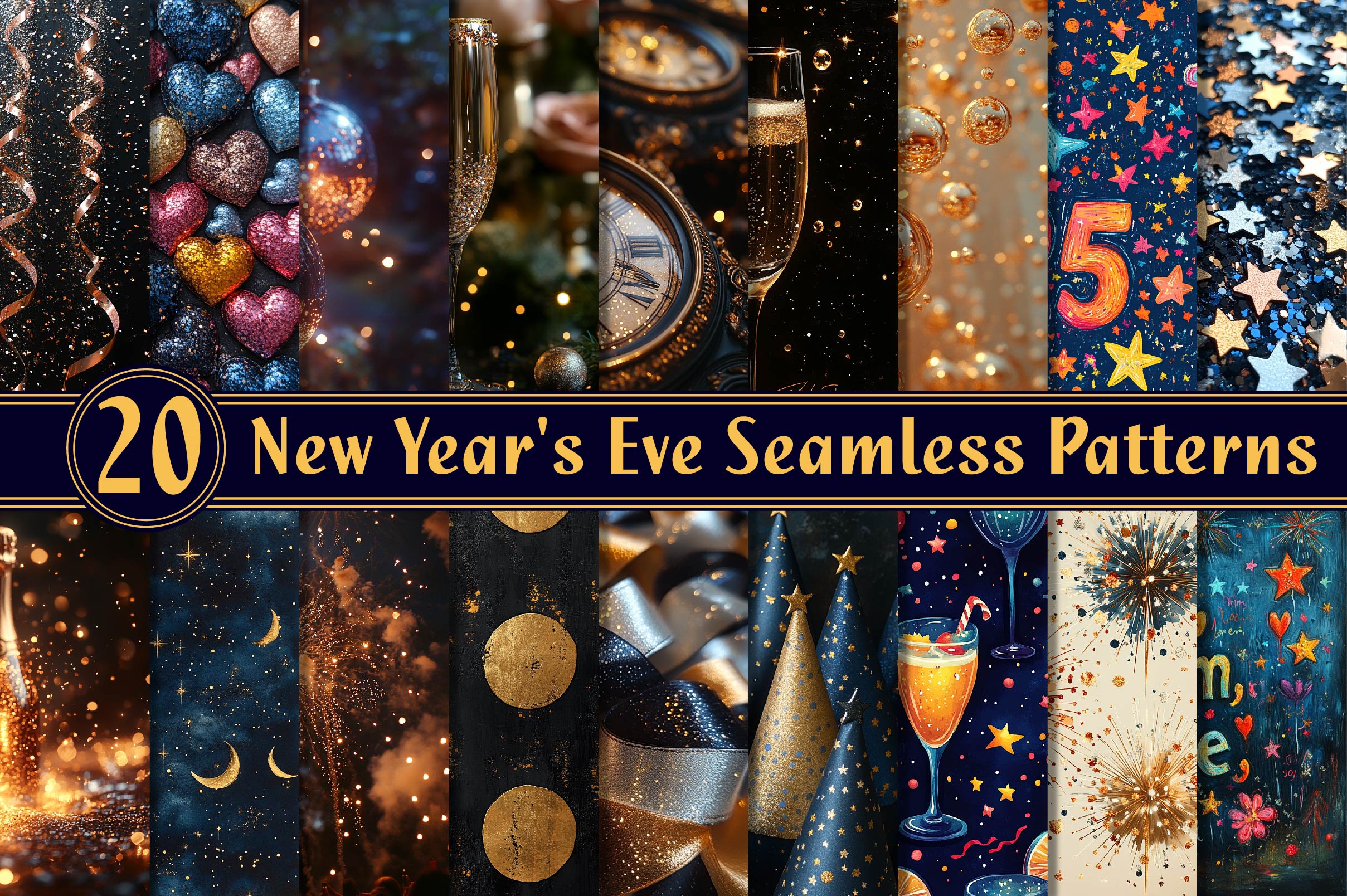 New Year's Eve Seamless Patterns Clipart Bundle