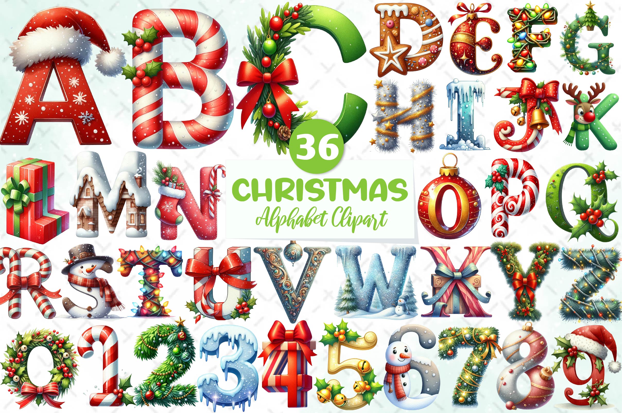 Holiday Typeface And Alphabet Clipart Bundle
