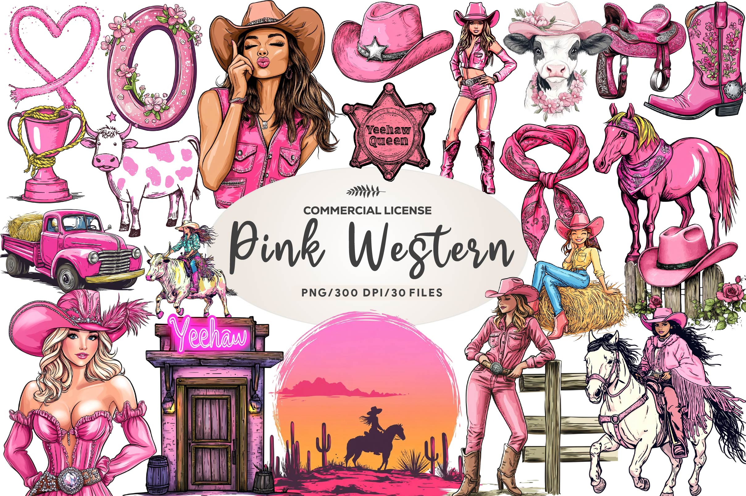Pink Western Cowgirl Clipart Bundle 1