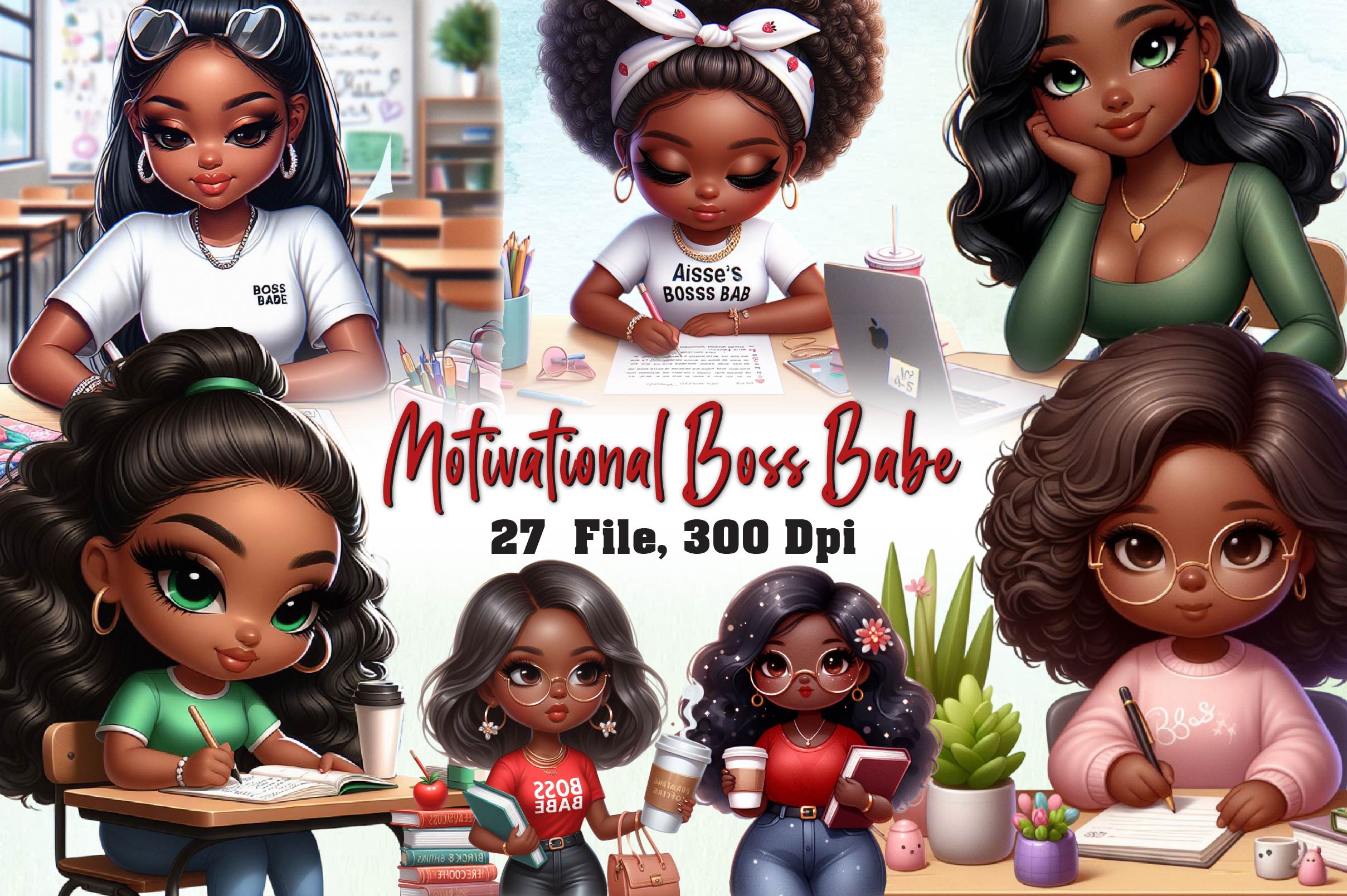 Motivational Boss Babe Black Woman Clipart Bundle