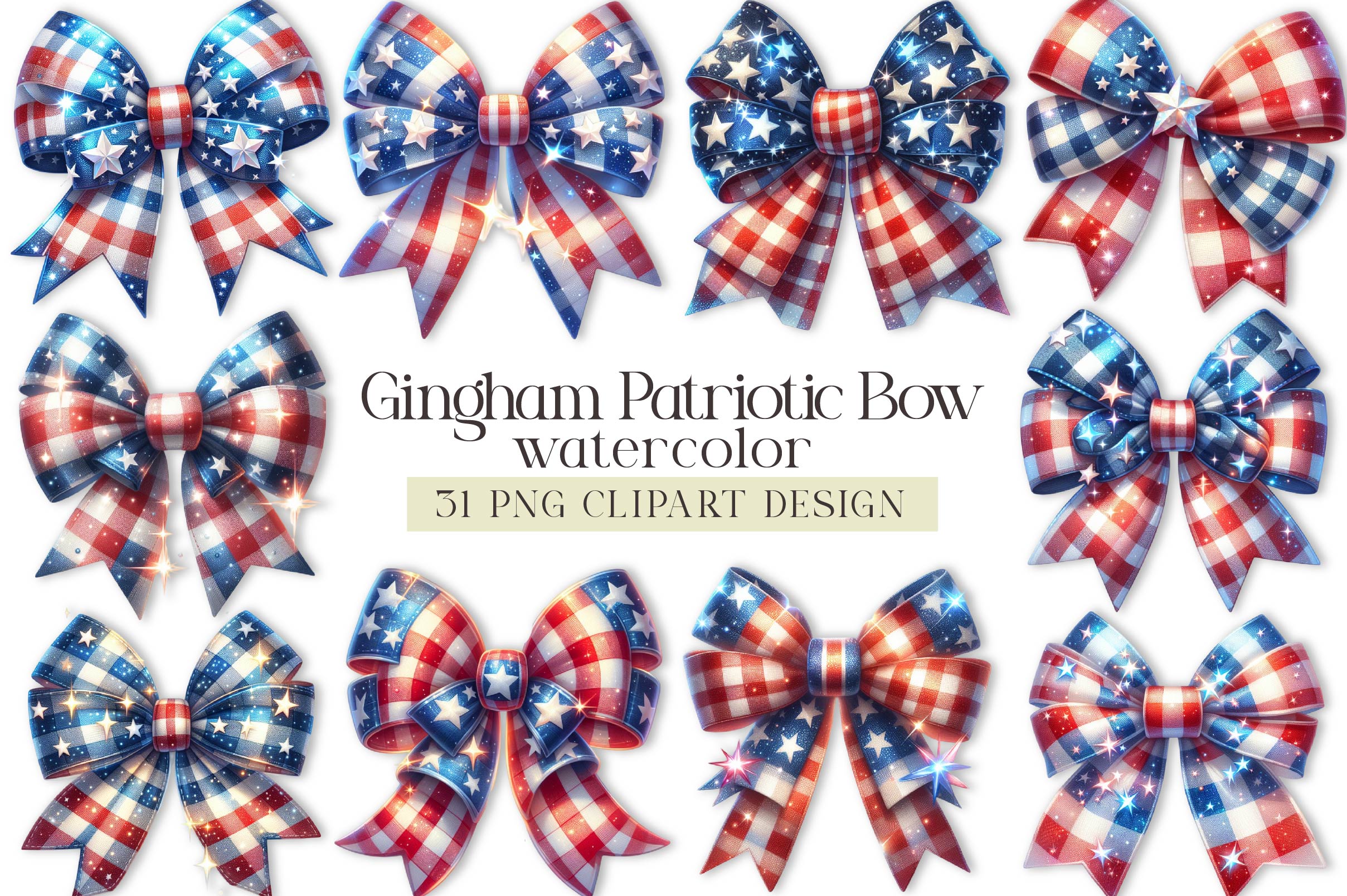 Gingham Patriotic Bow Clipart Bundle