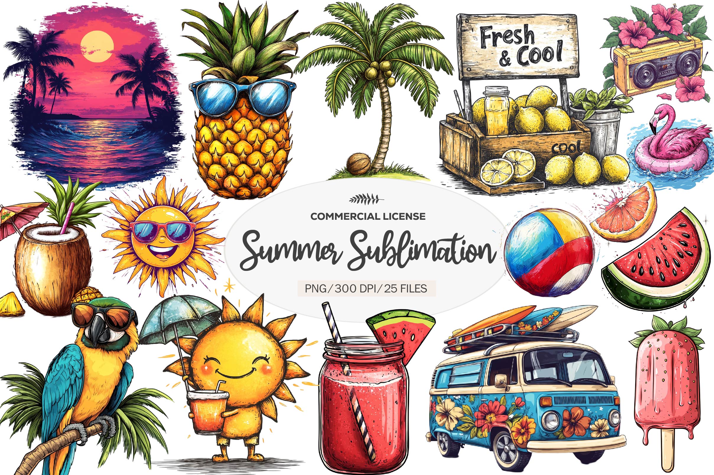 Hand Drawn Summer Clipart Bundle
