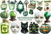Antique Green Halloween Set Clipart Bundle