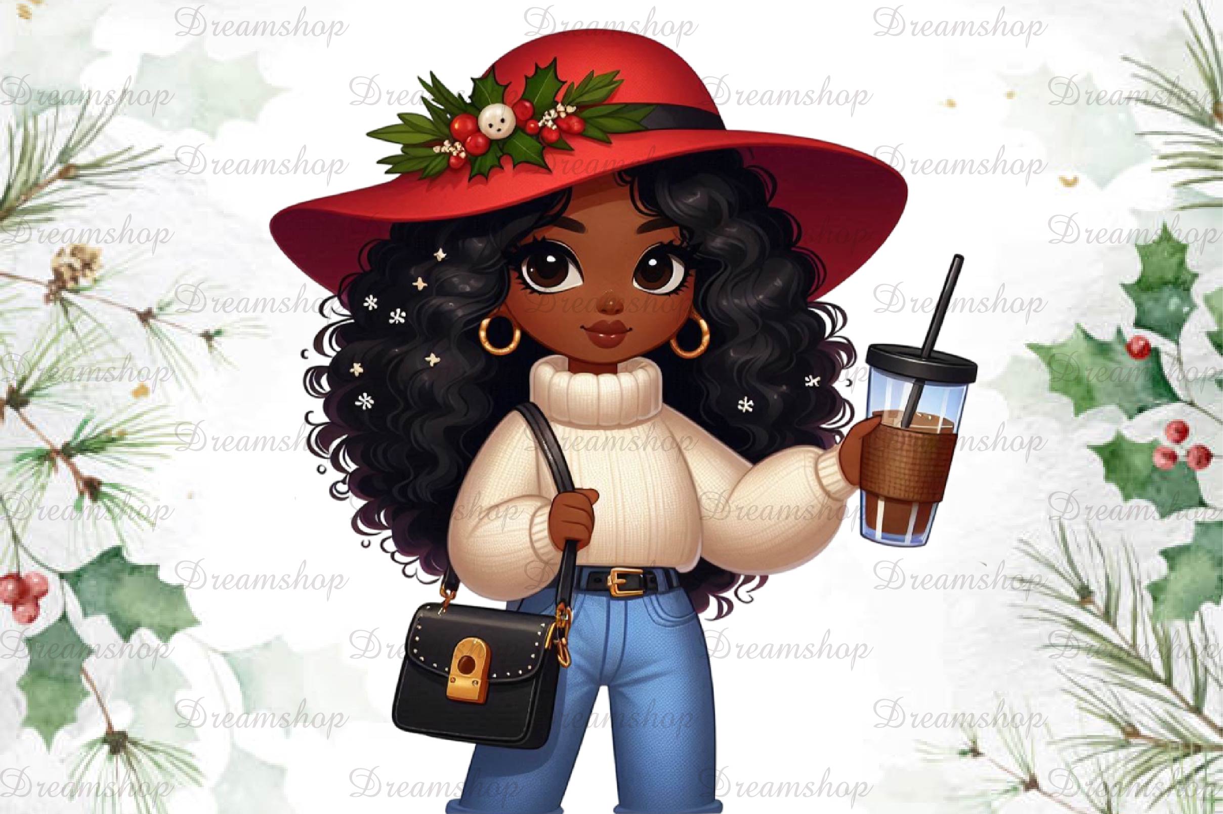African American Christmas Girl Clipart Bundle 22