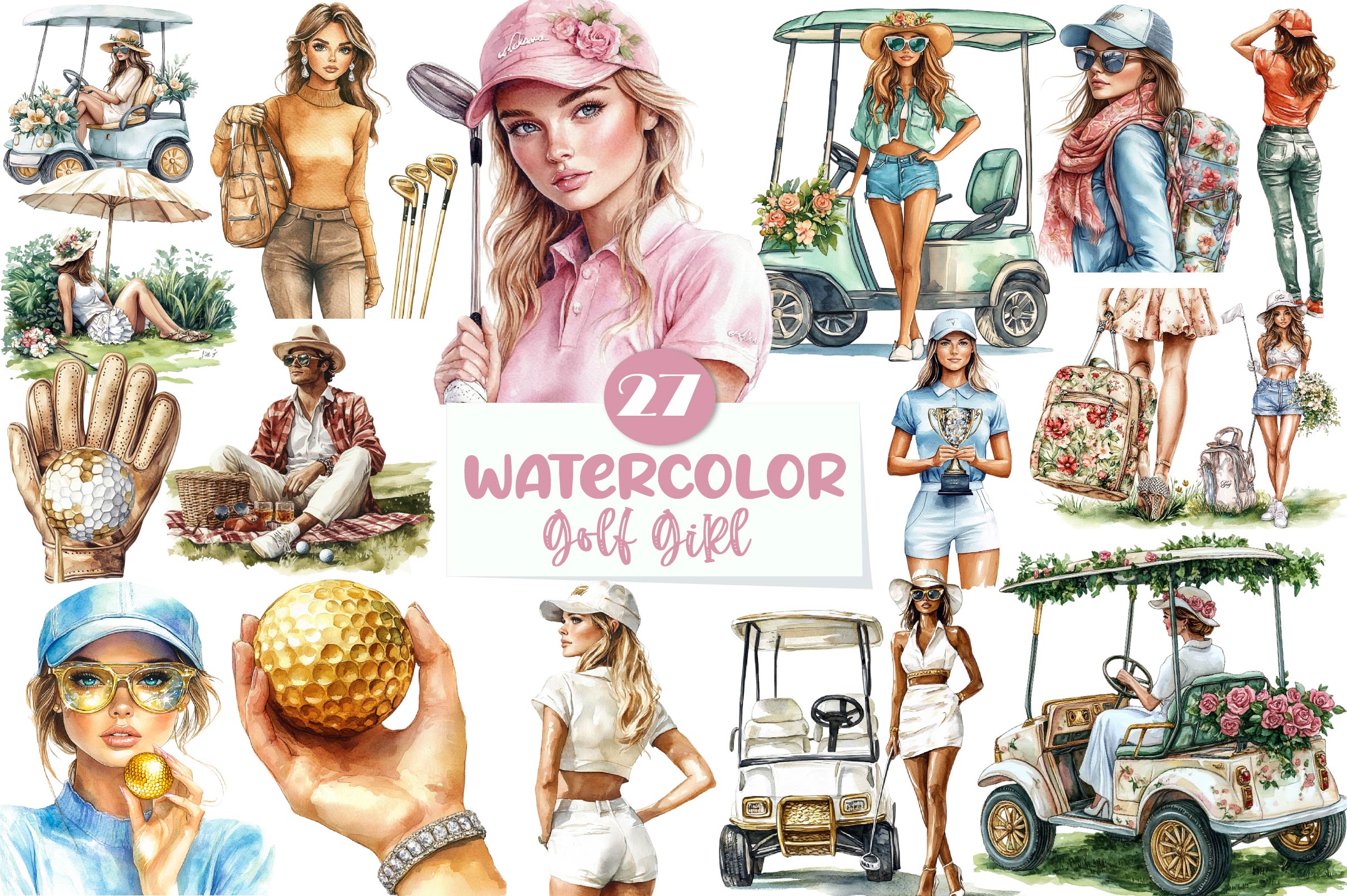 Luxury Golf Girl Clipart Bundle