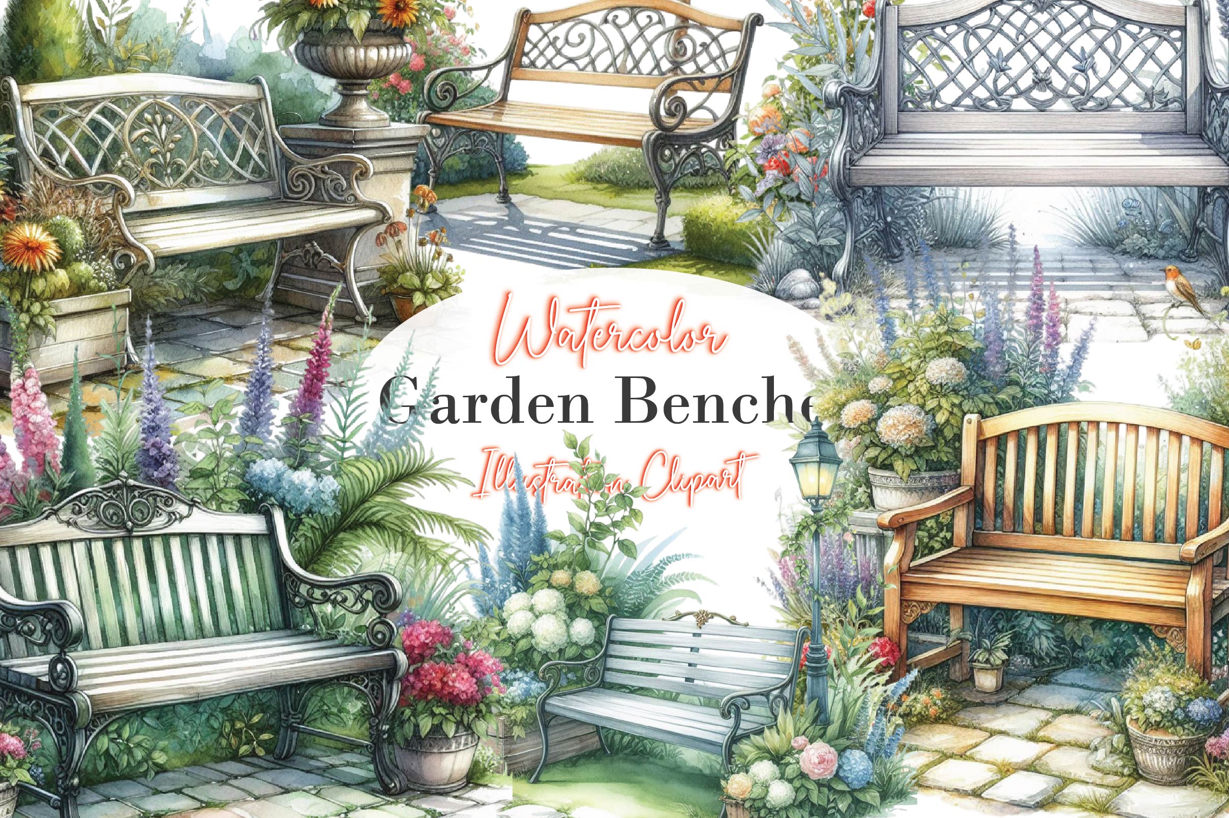 Garden Benches Clipart Bundle