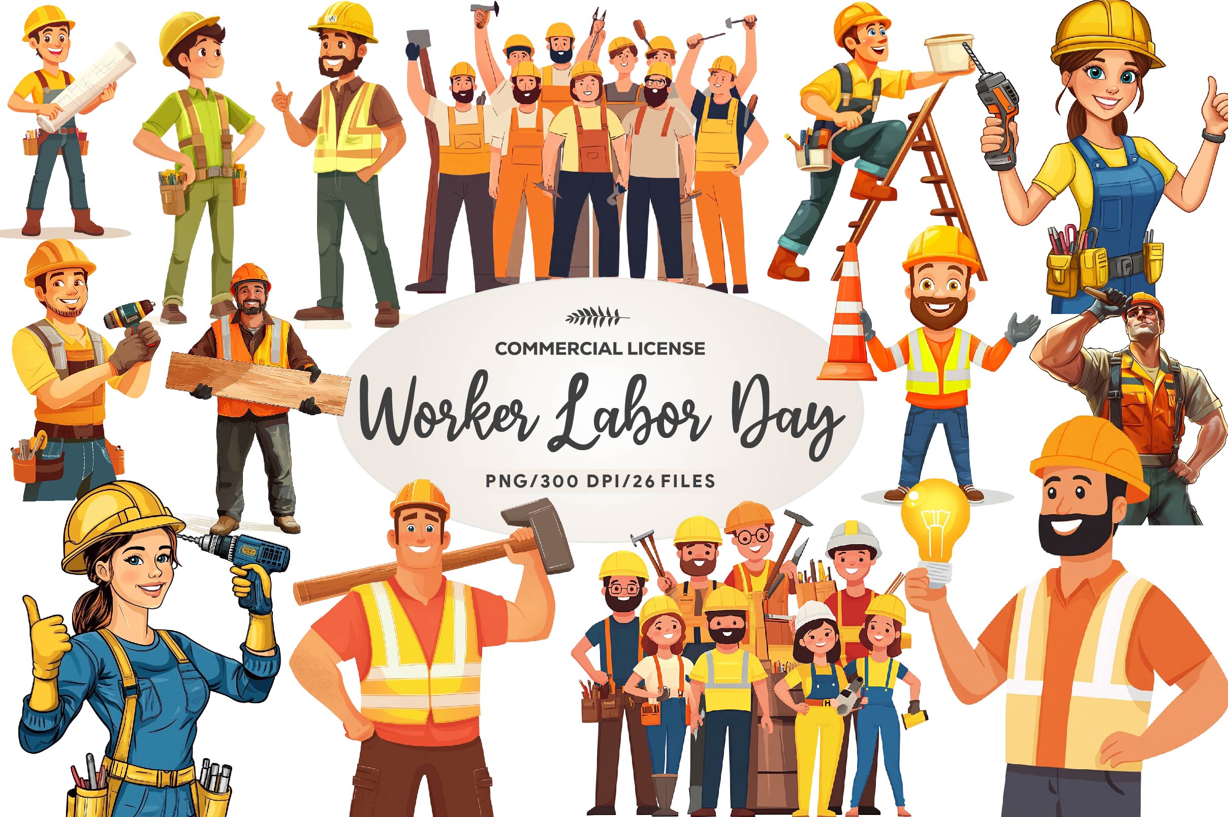 Construction Worker Labor Day Clipart Bundle