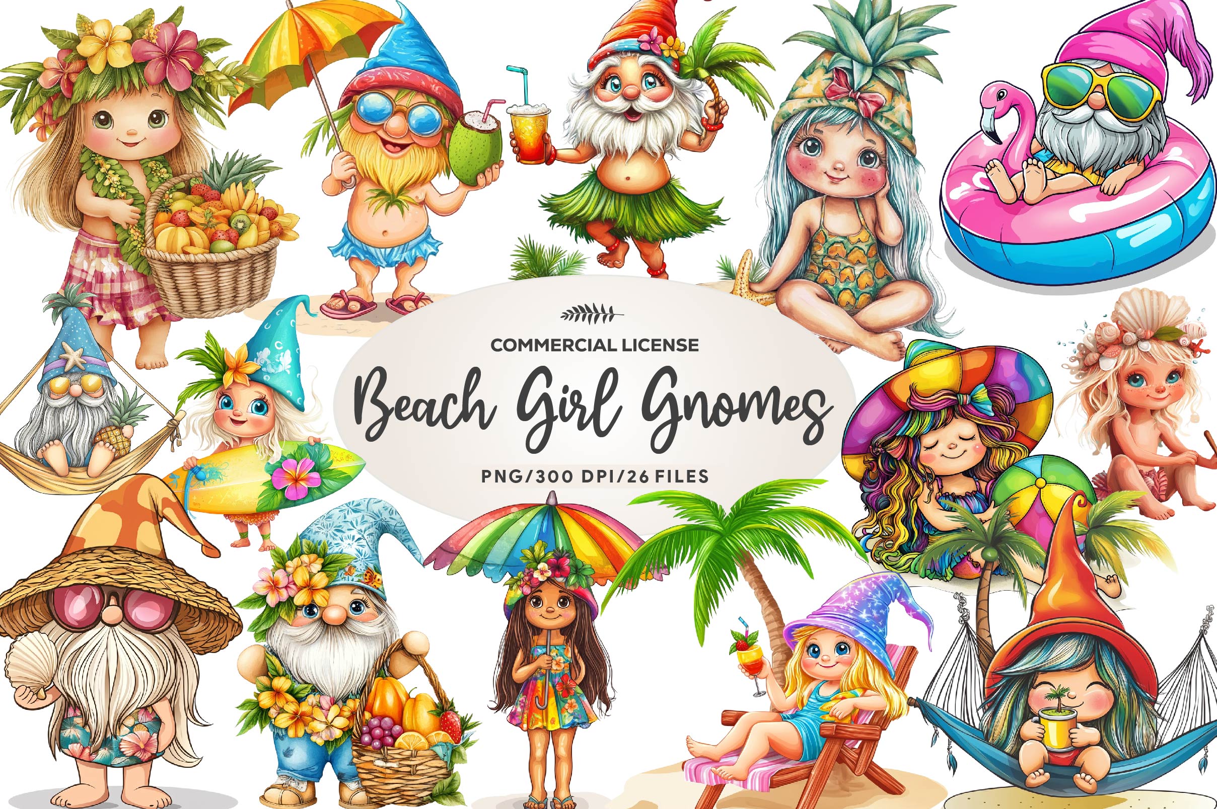 Beach Girl Gnomes Clipart Bundle