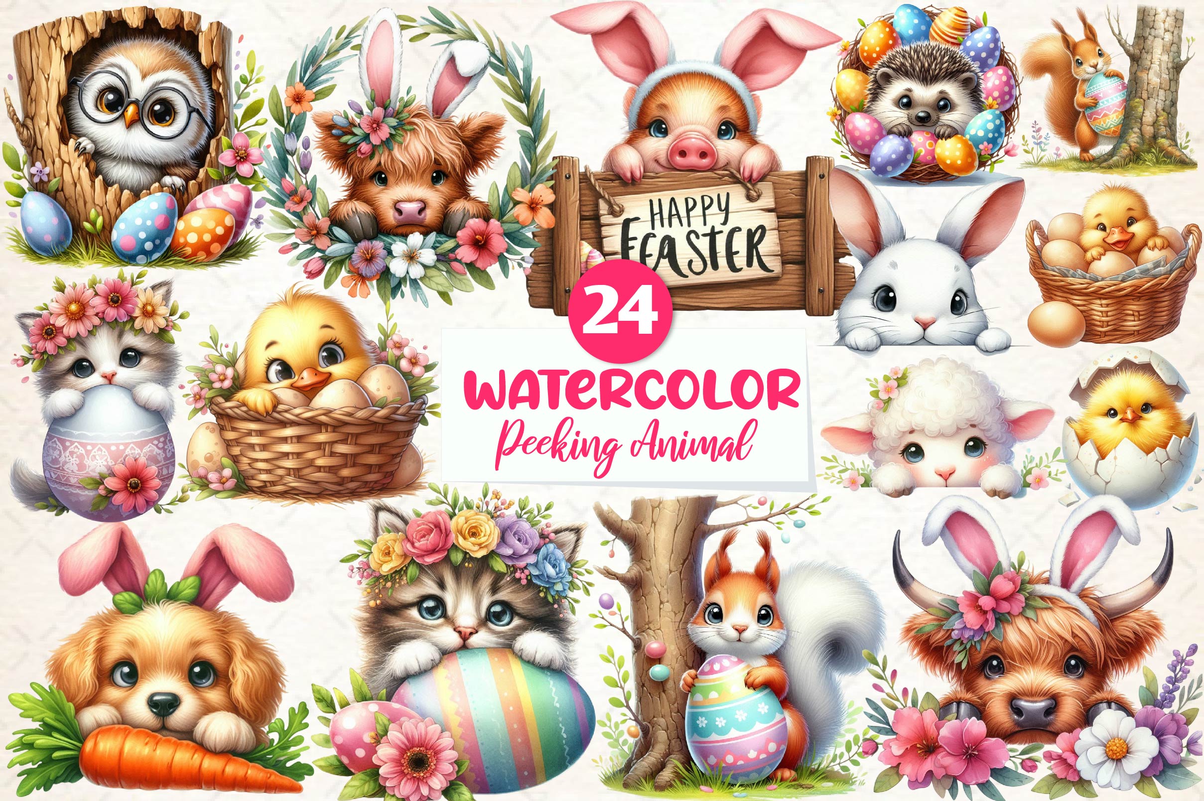 Peeking Easter Animal Clipart Bundle
