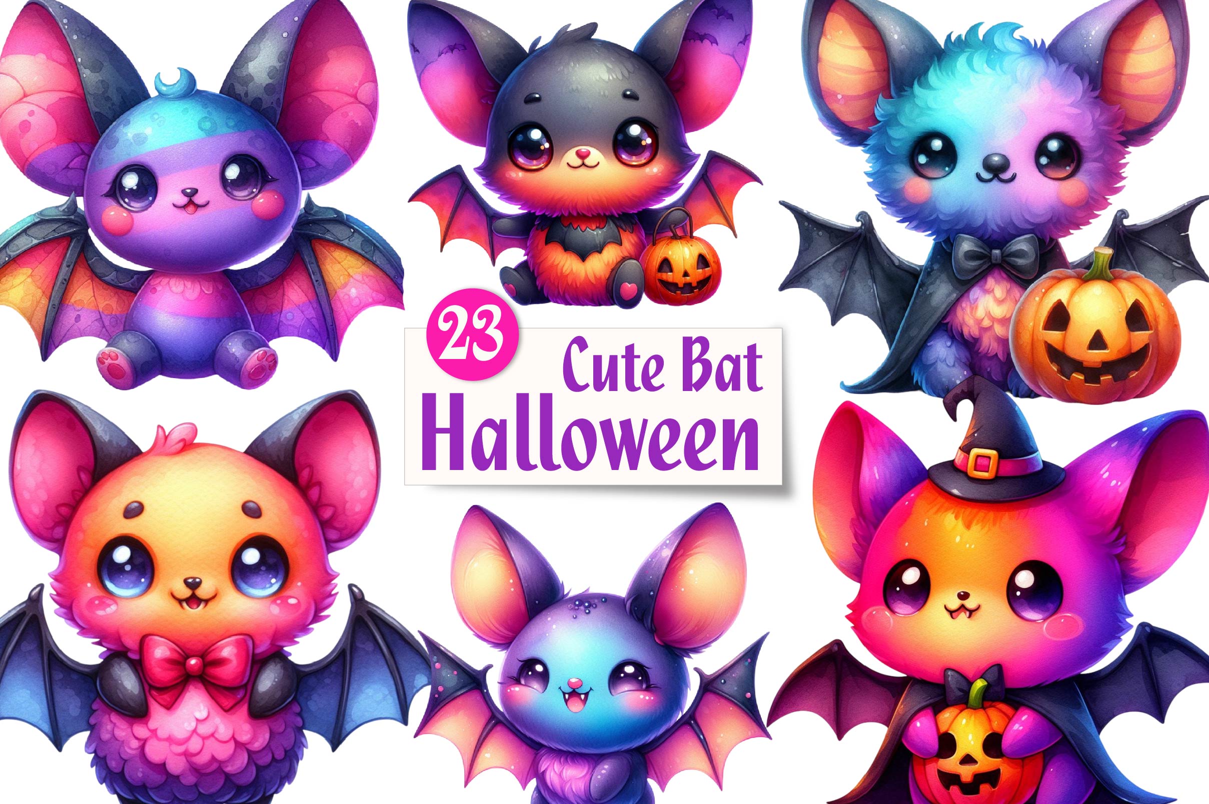 Halloween Cute Bat Clipart Bundle