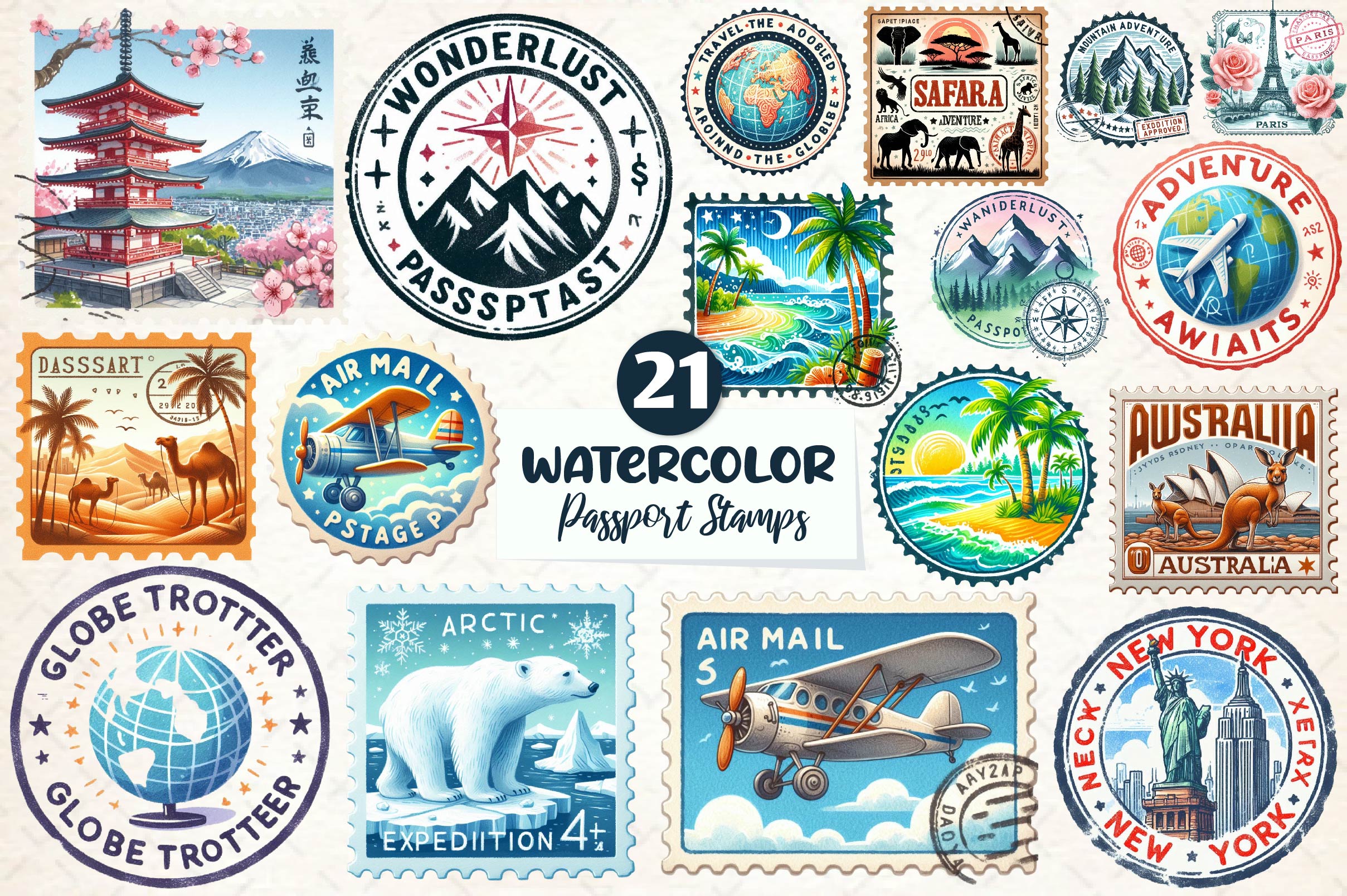Passport Stamps Clipart Bundle