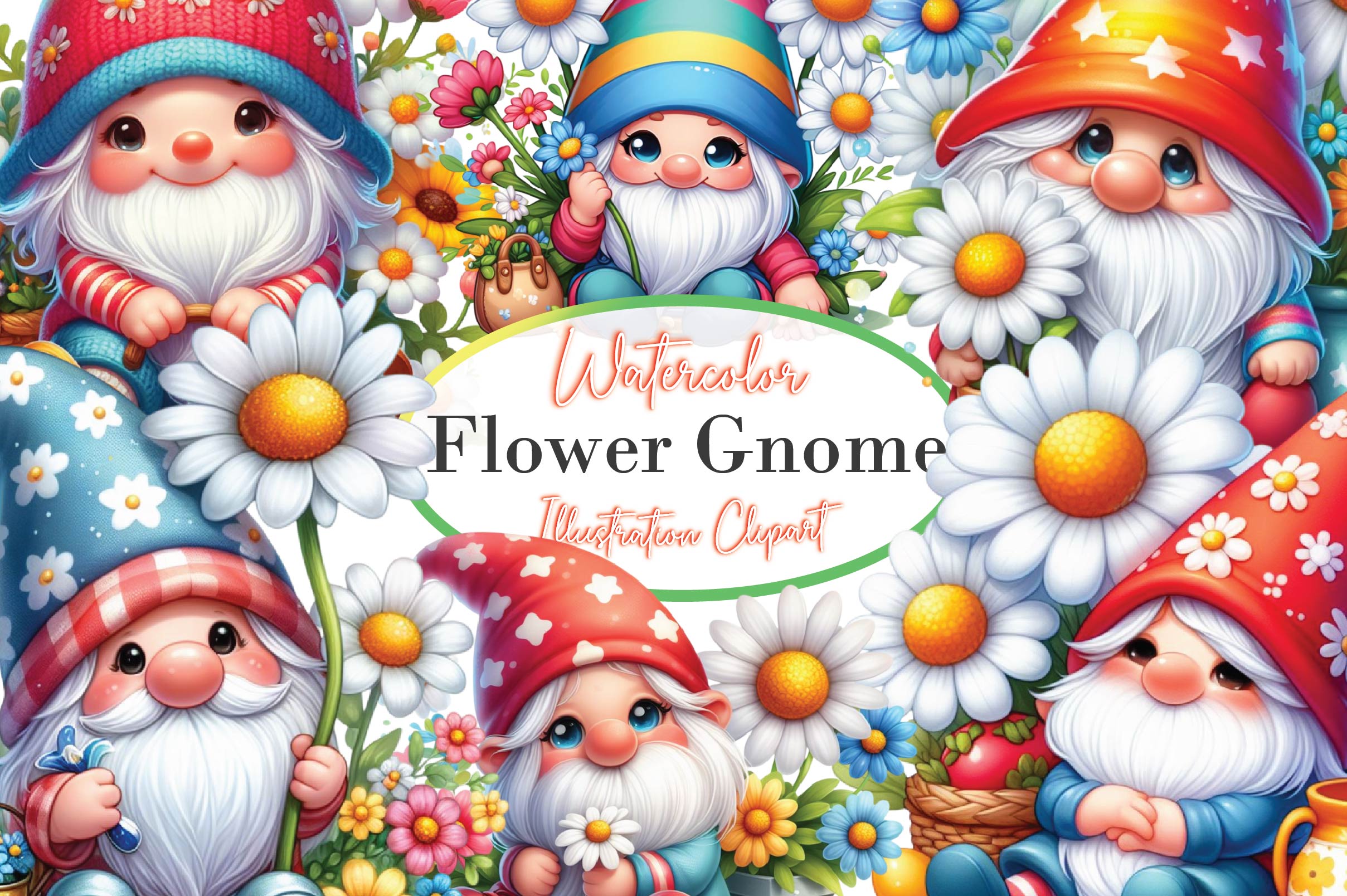 Spring Flower Gnome Clipart Bundle