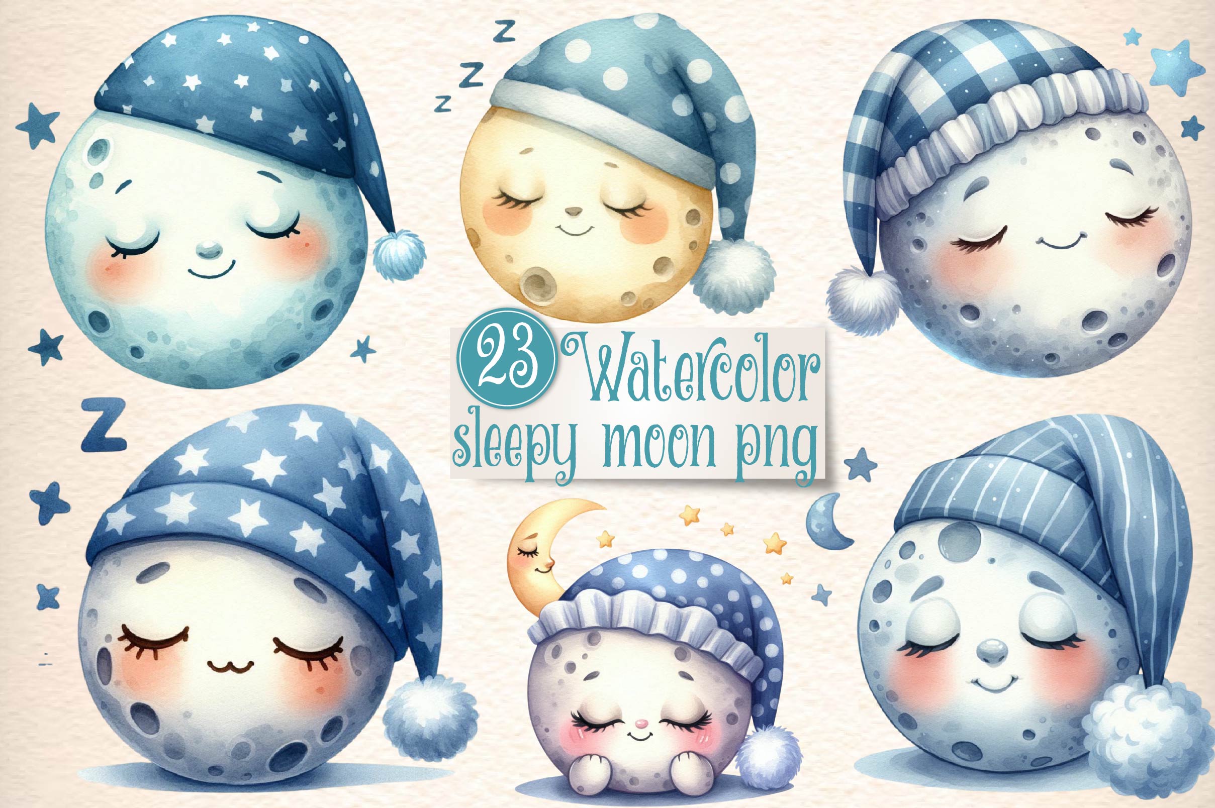Sleepy Moon Clipart Bundle