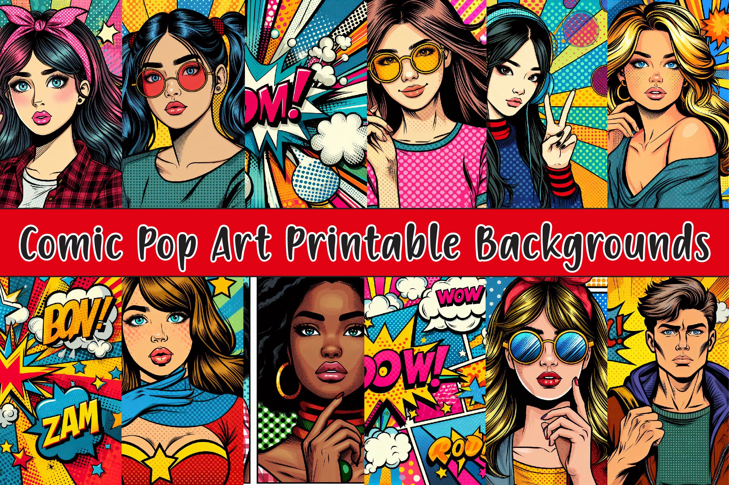 Comic Pop Art Printable Backgrounds Clipart Bundle 1