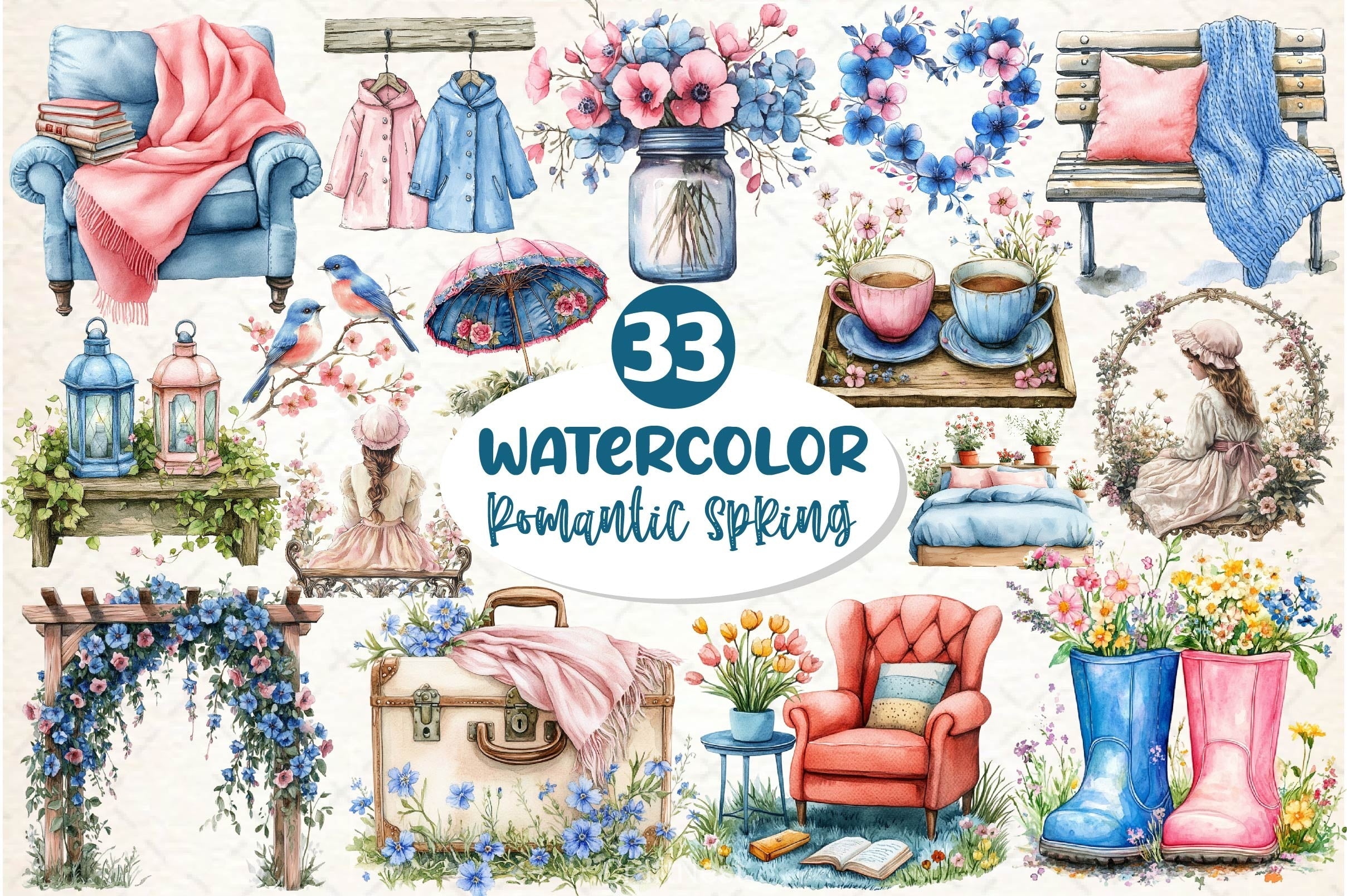 Cozy Romantic Spring Clipart Bundle12