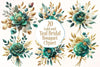 Gold and Teal Bridal Bouquet Clipart Bundle