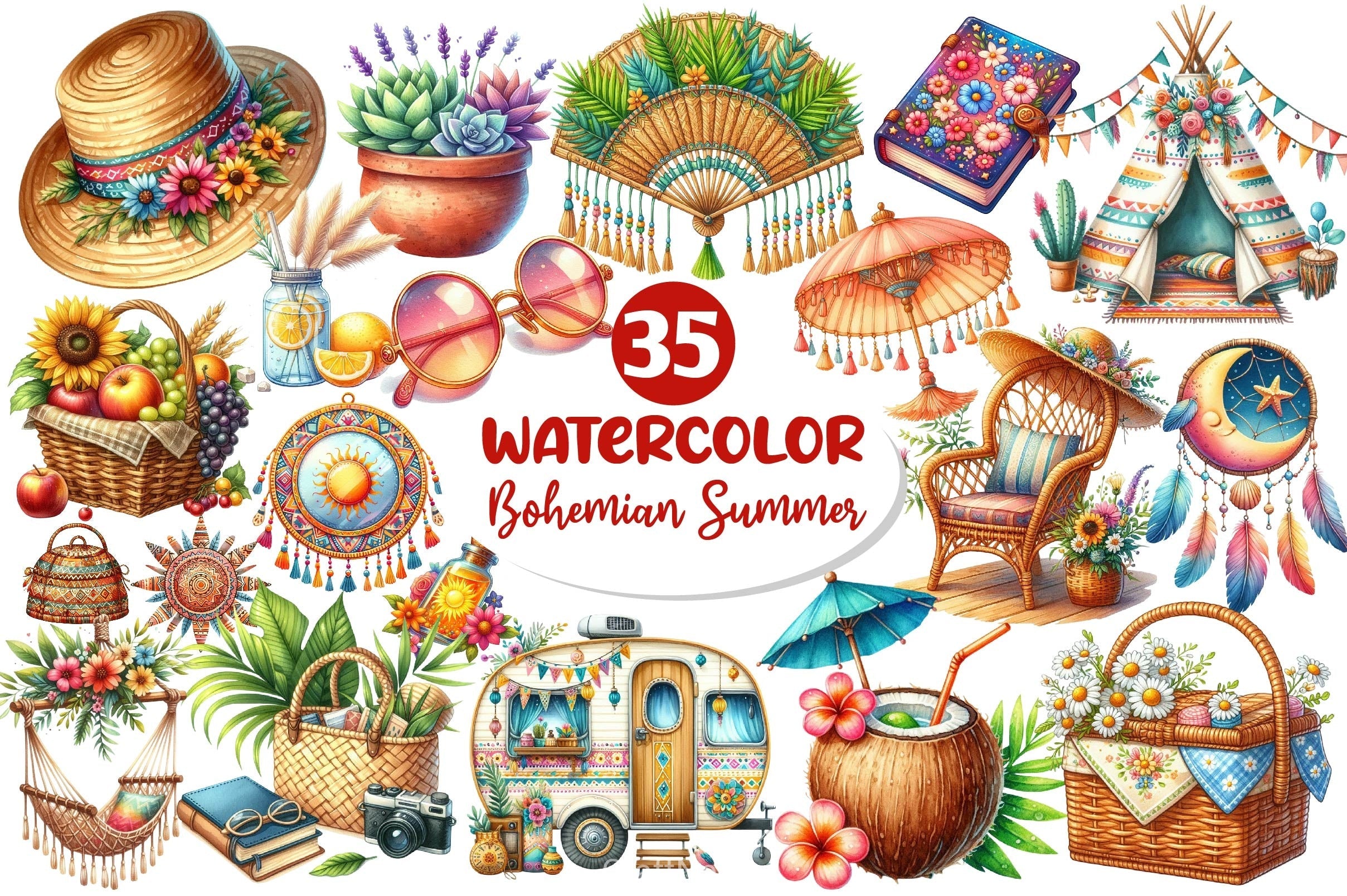 Bohemian Summer Clipart Bundle