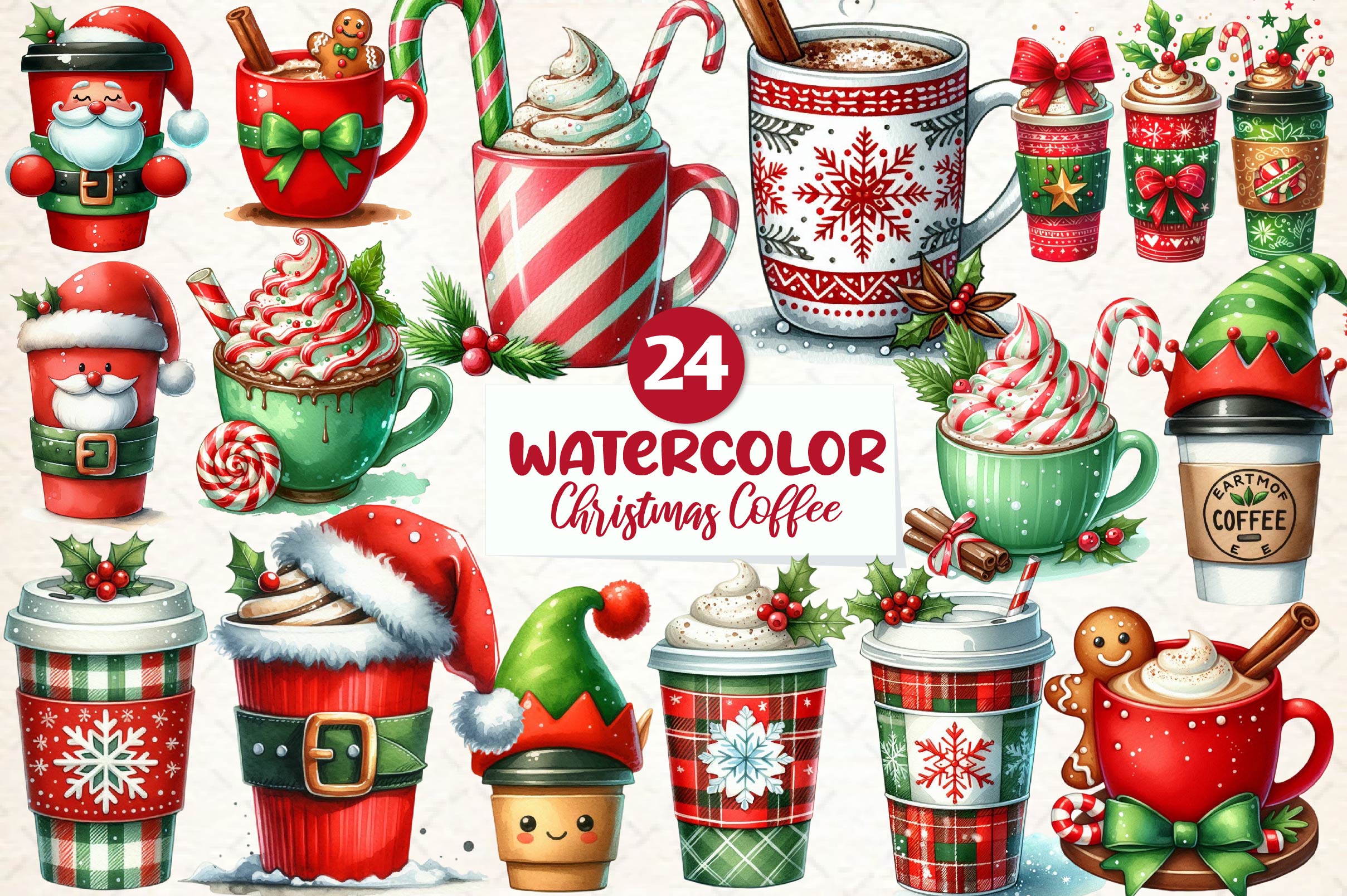 Christmas Festive Coffee Clipart Bundle