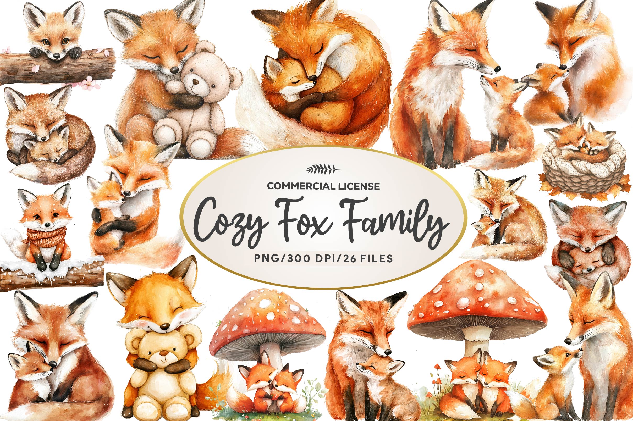 Cozy Fox Family Clipart Bundle