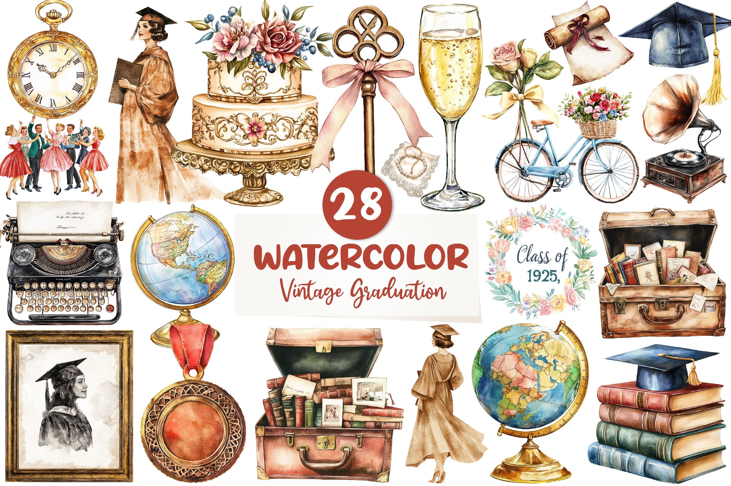 Vintage Graduation Clipart Bundle