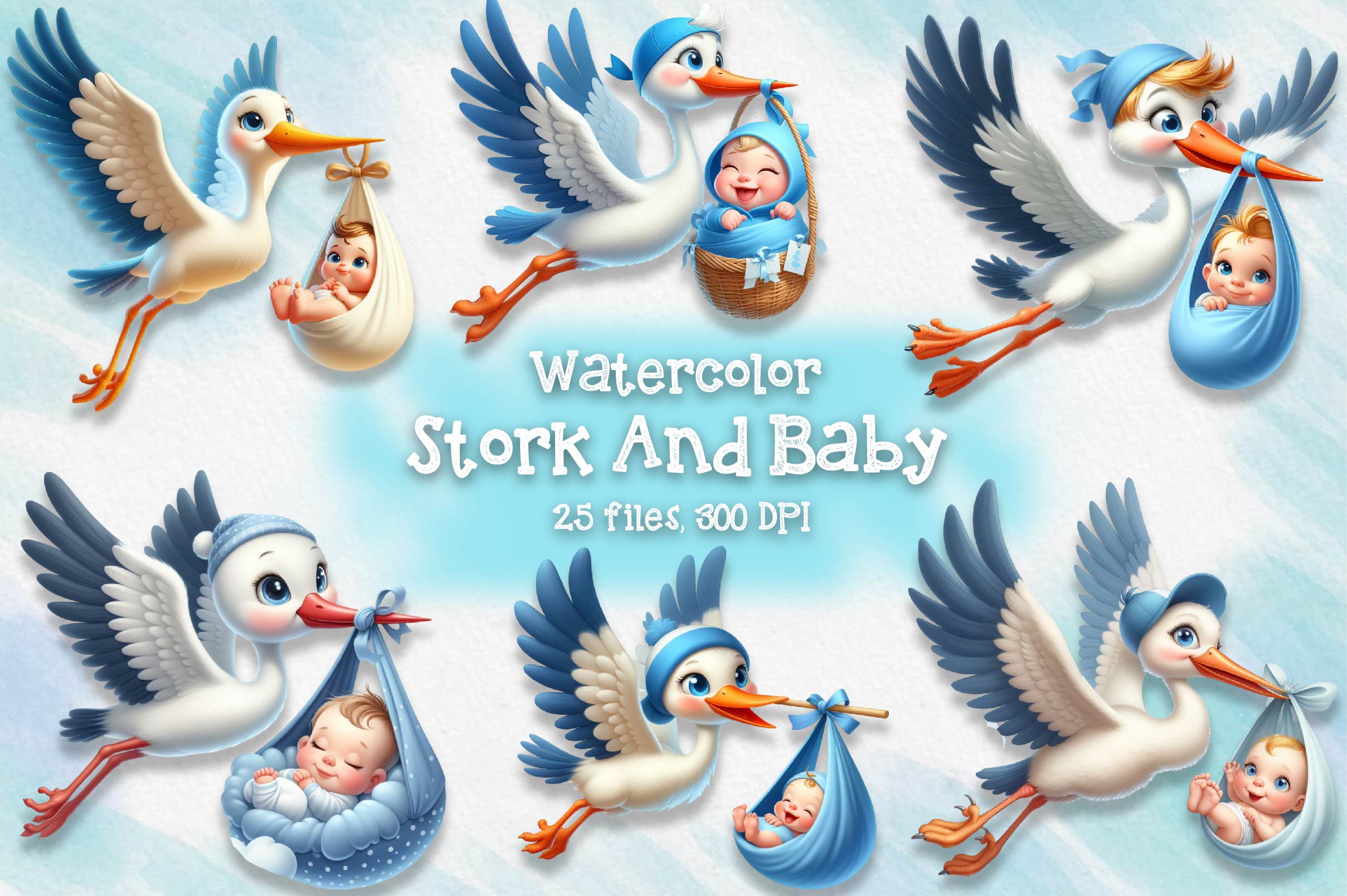 Stork And Baby Clipart Bundle