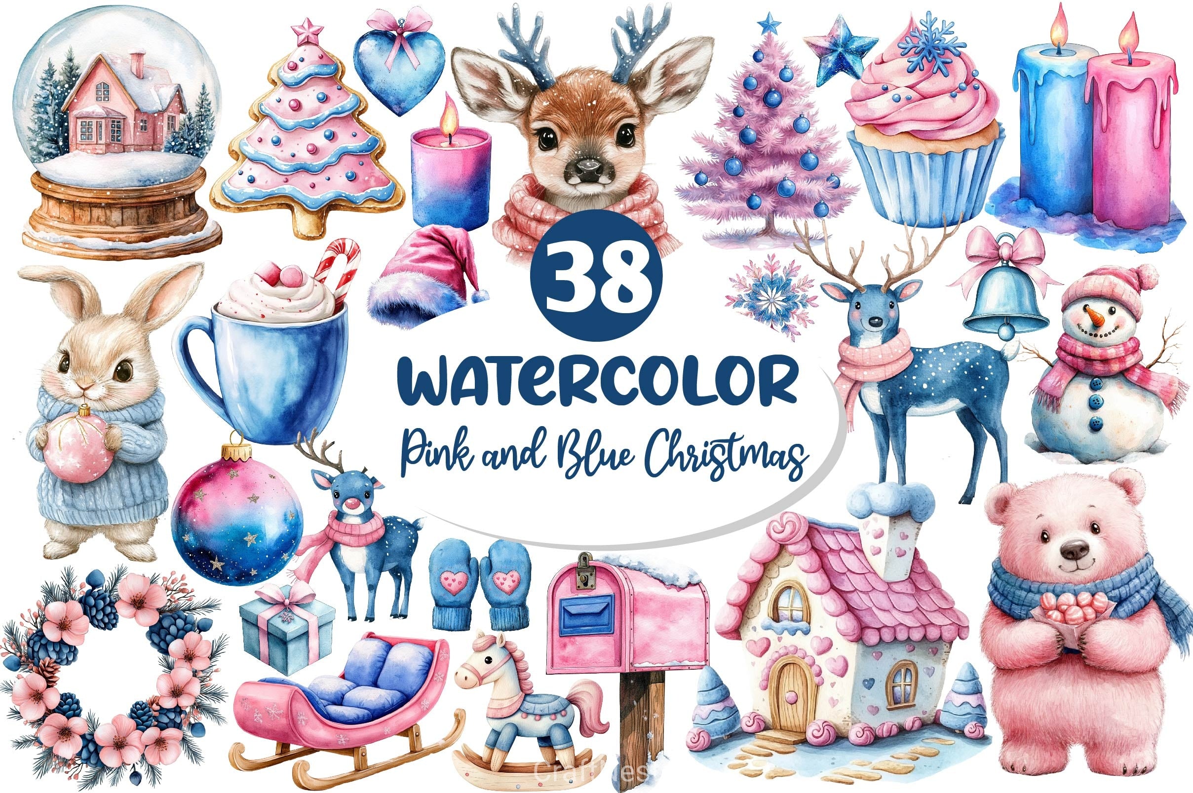Pink And Blue Christmas Clipart Bundle