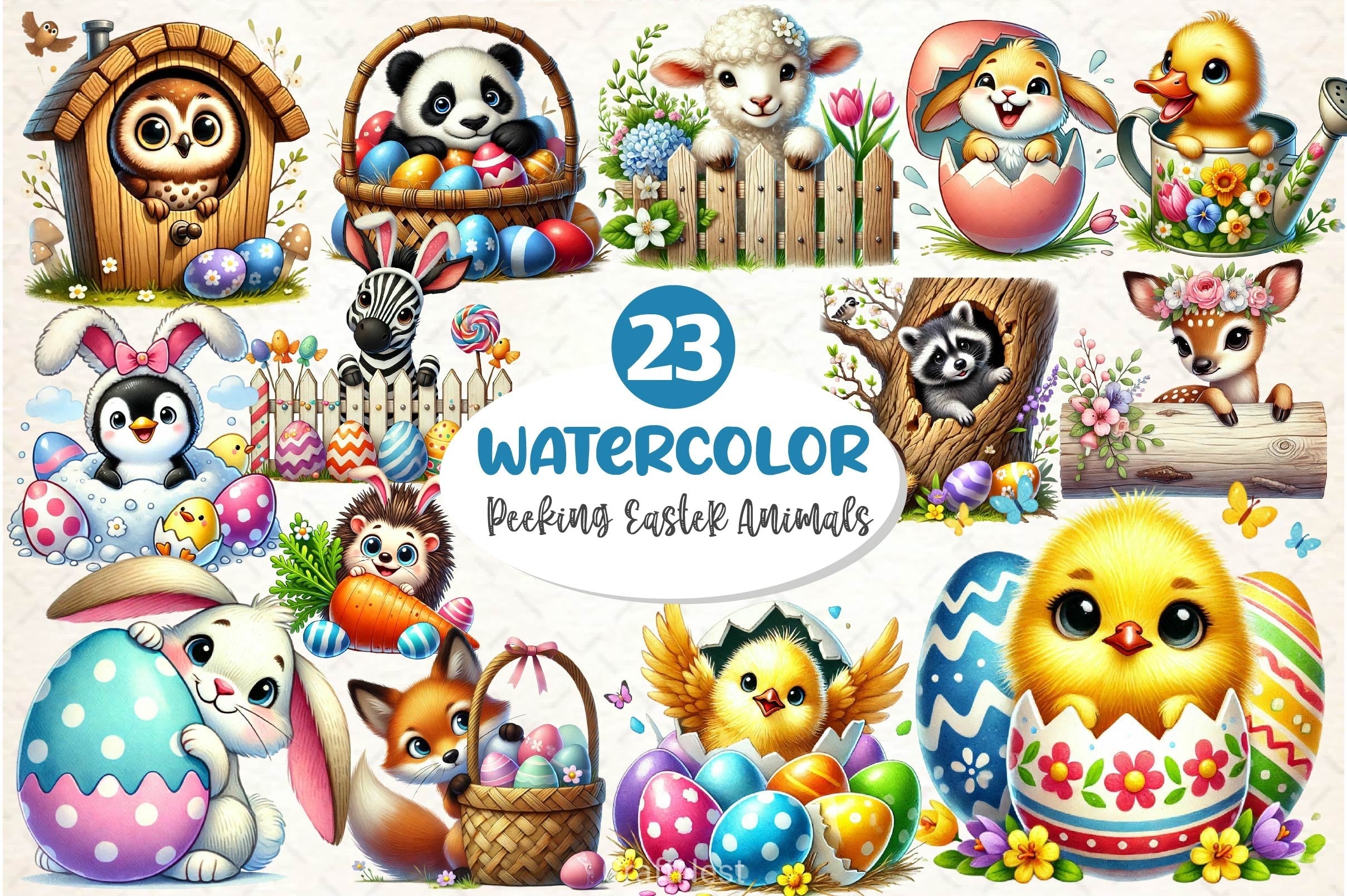 Peeking Easter Animals Clipart Bundle
