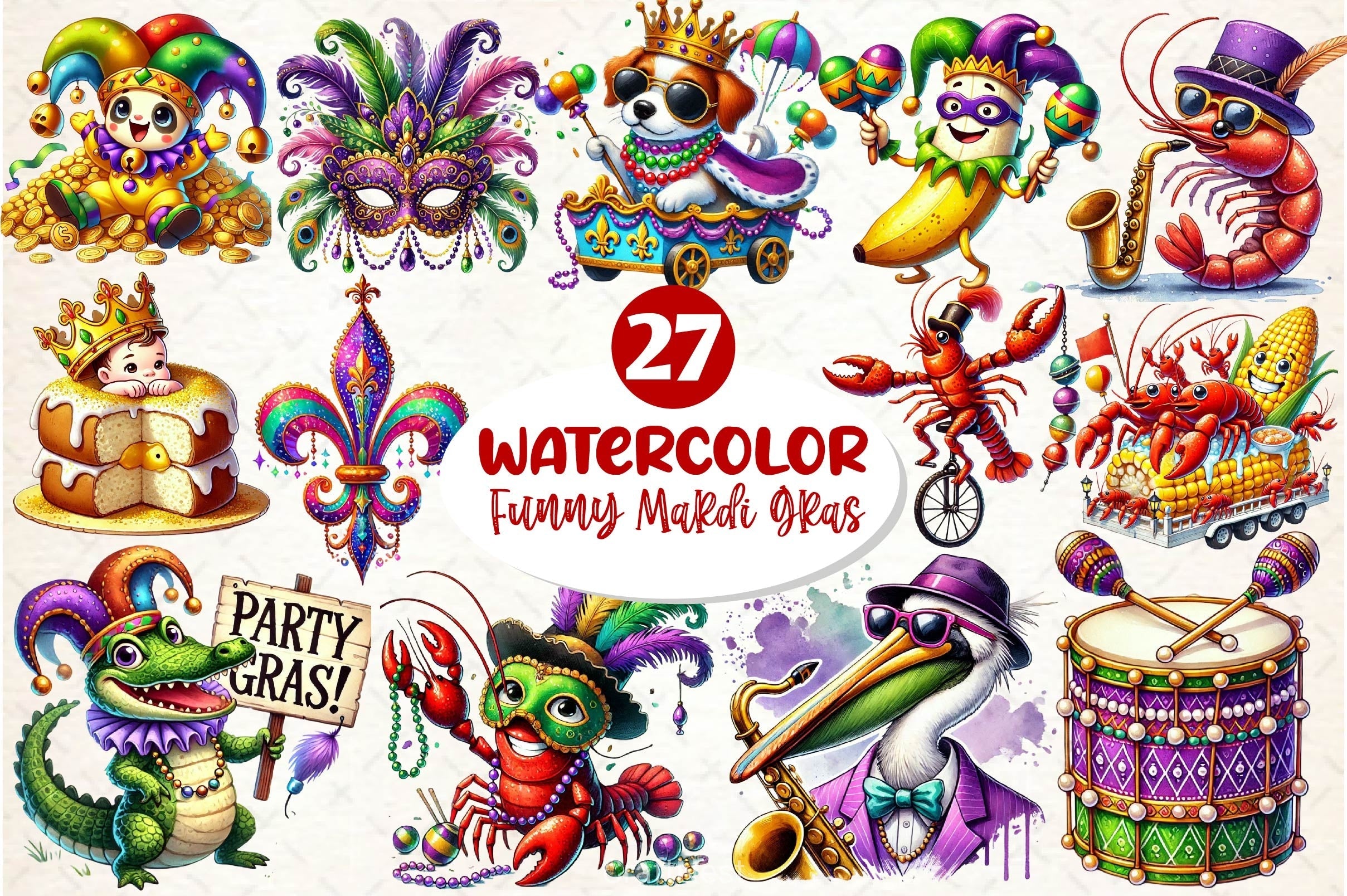 Funny Mardi Gras Clipart Bundle 2