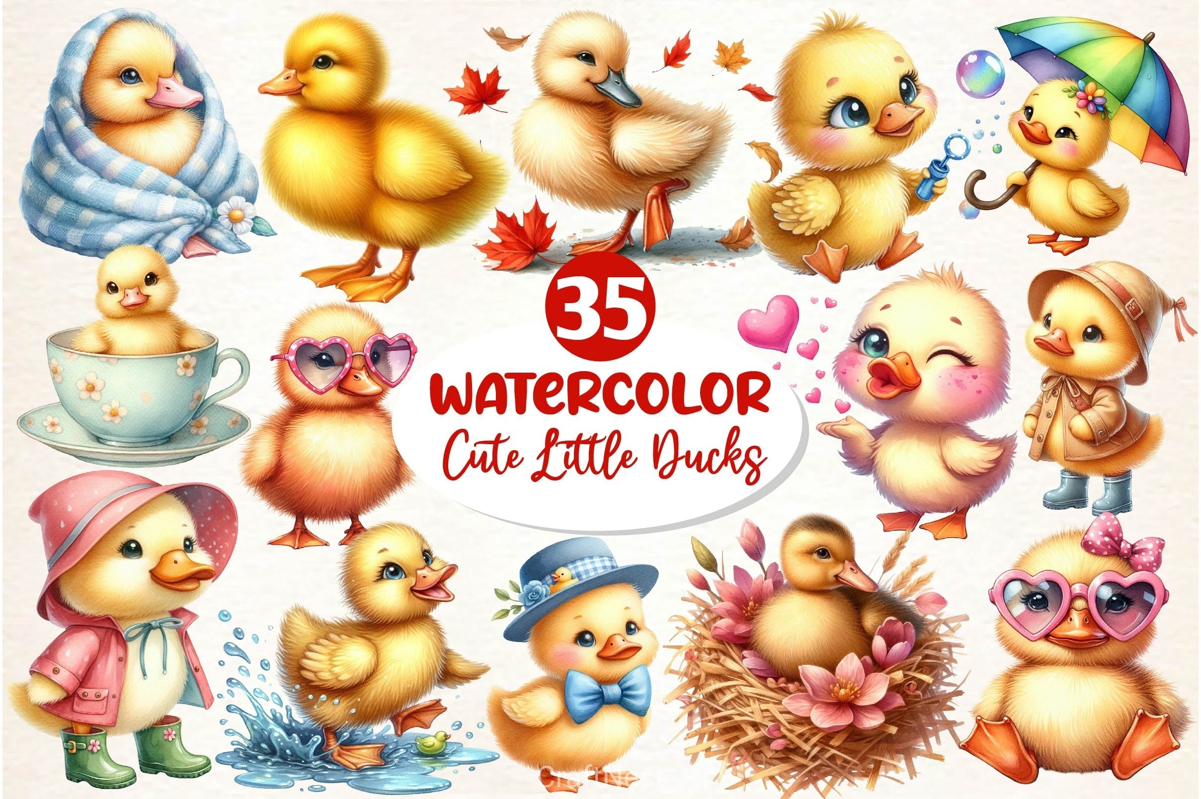 Cute Little Ducks Clipart Bundle