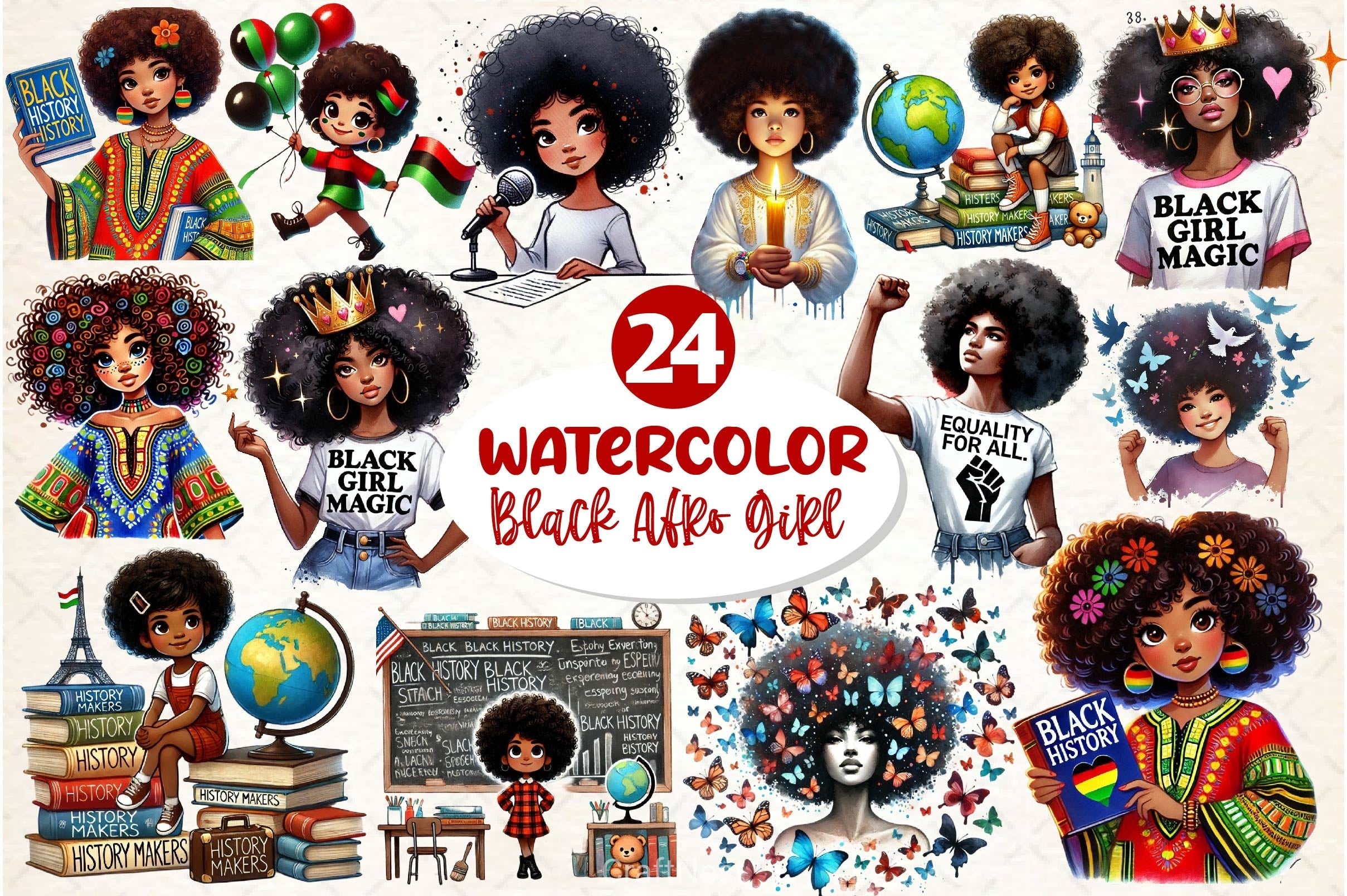 Black History Month Afro Girl Clipart Bundle 2
