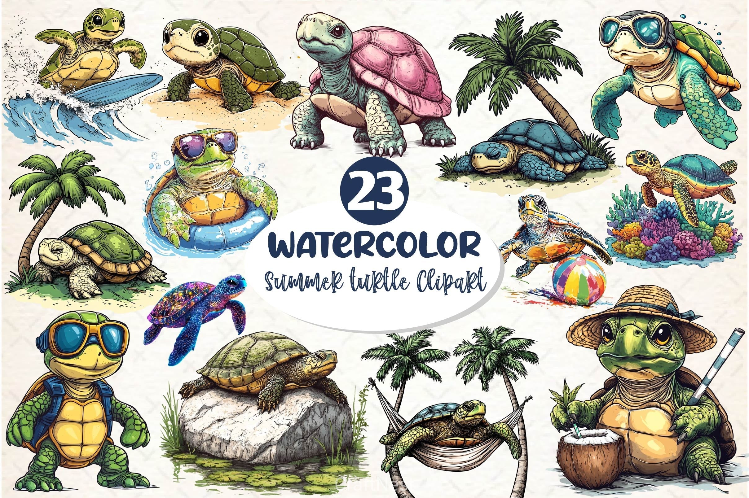 Summer Turtle Clipart Bundle 2