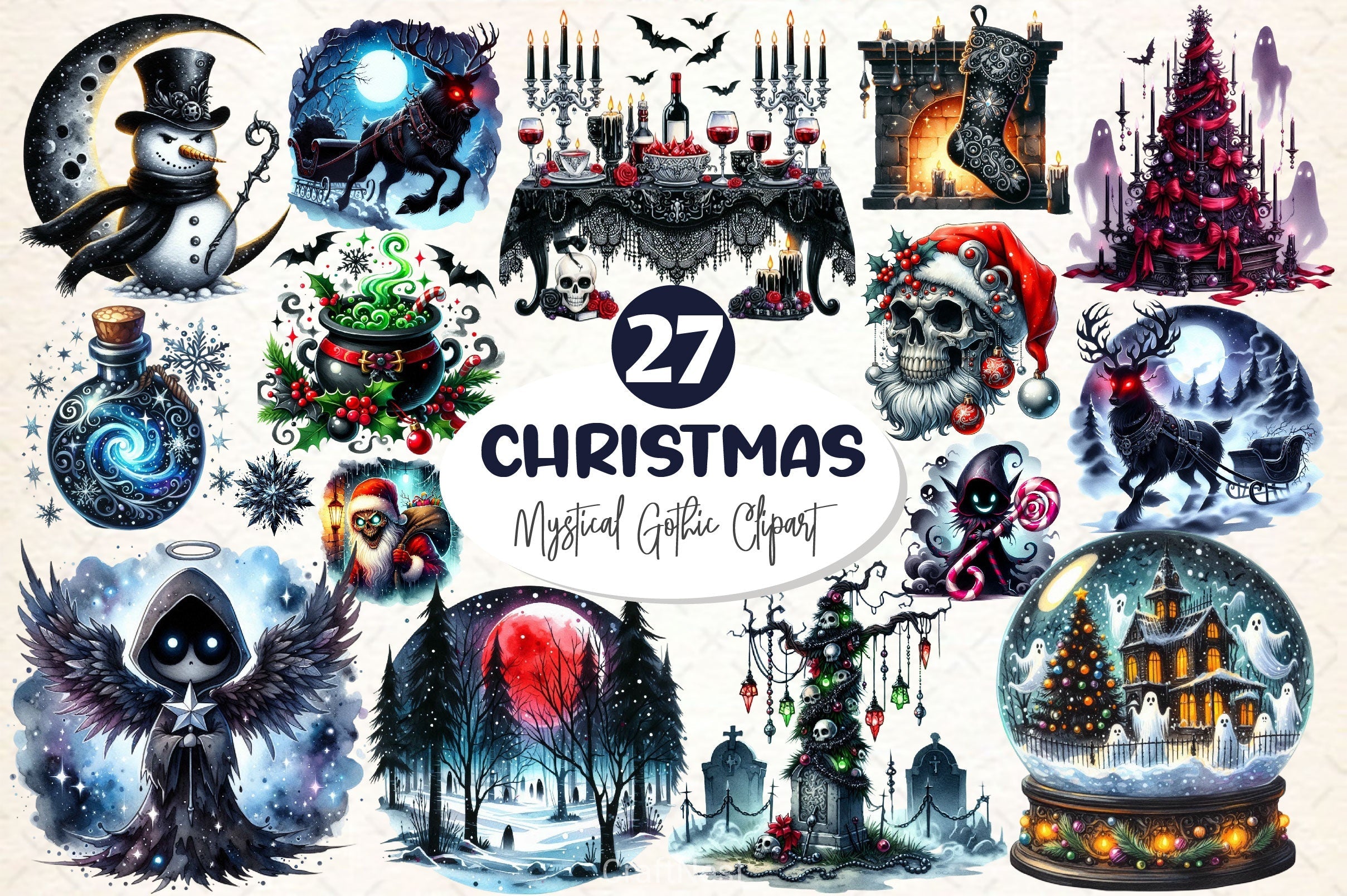 Mystical Gothic Christmas Clipart Bundle 2