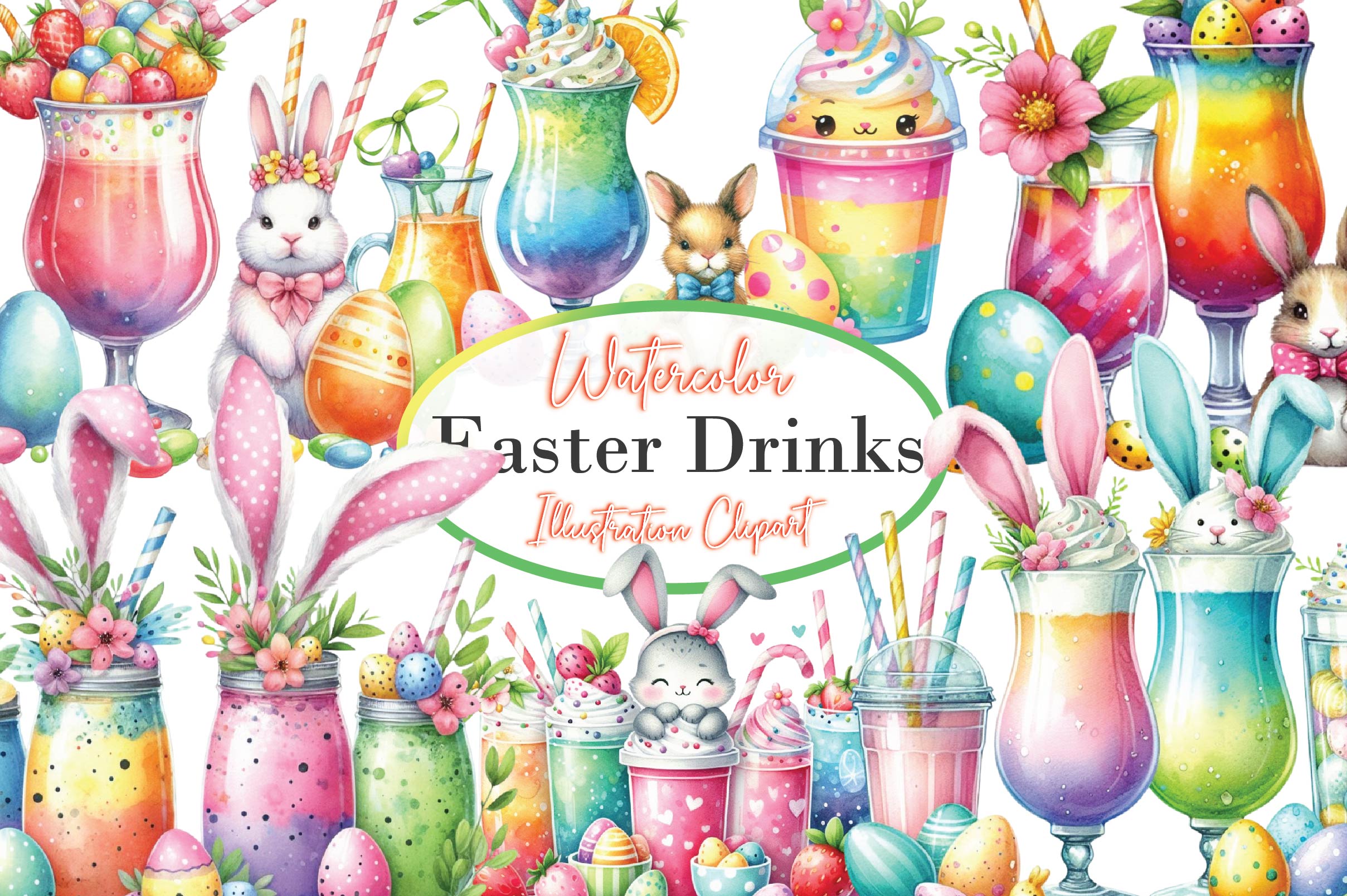 Cute Easter Drinks Clipart Bundle