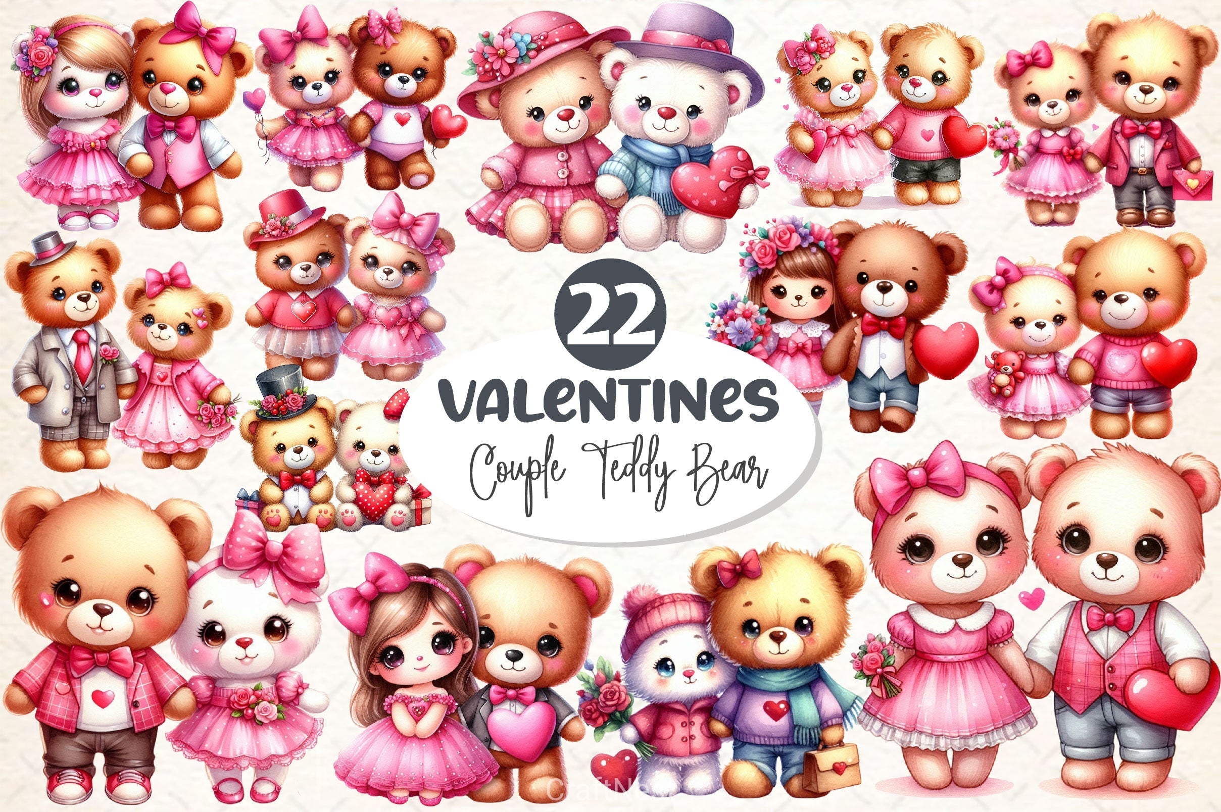Valentines Couple Teddy Bear Clipart Bundle