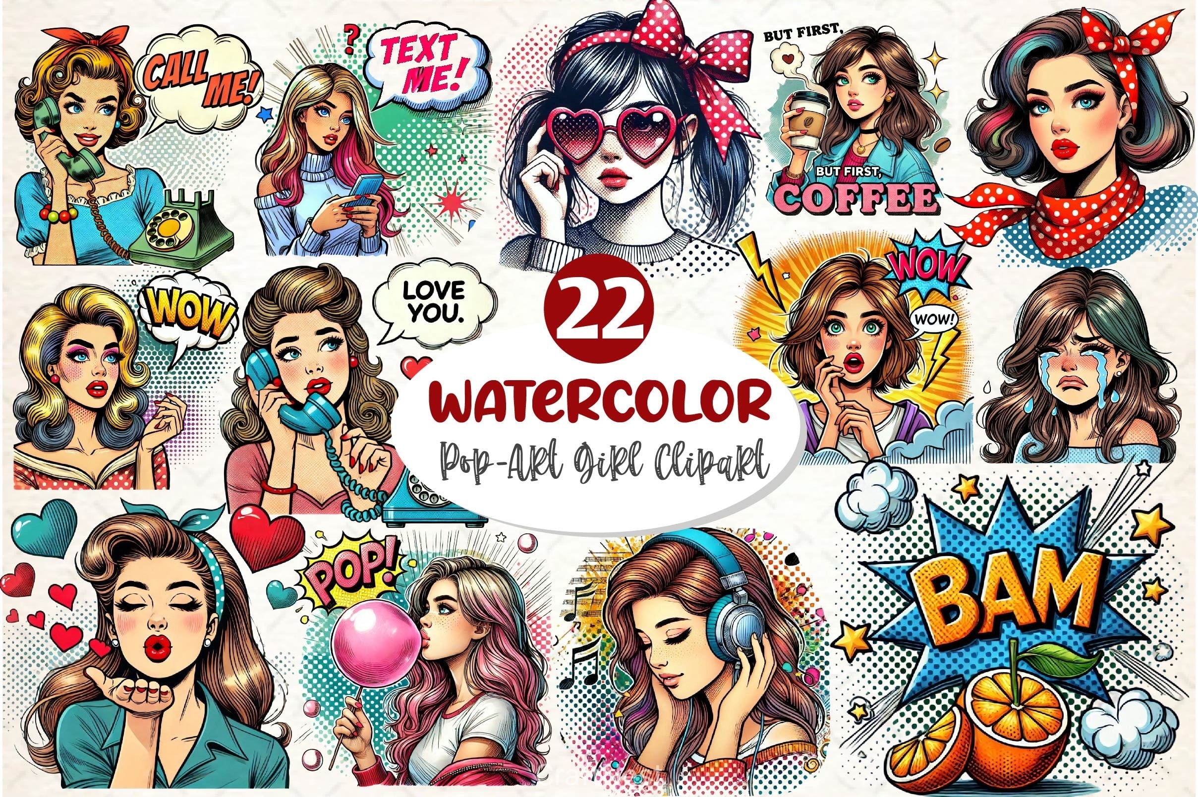 Pop Art Girl Clipart Bundle 2