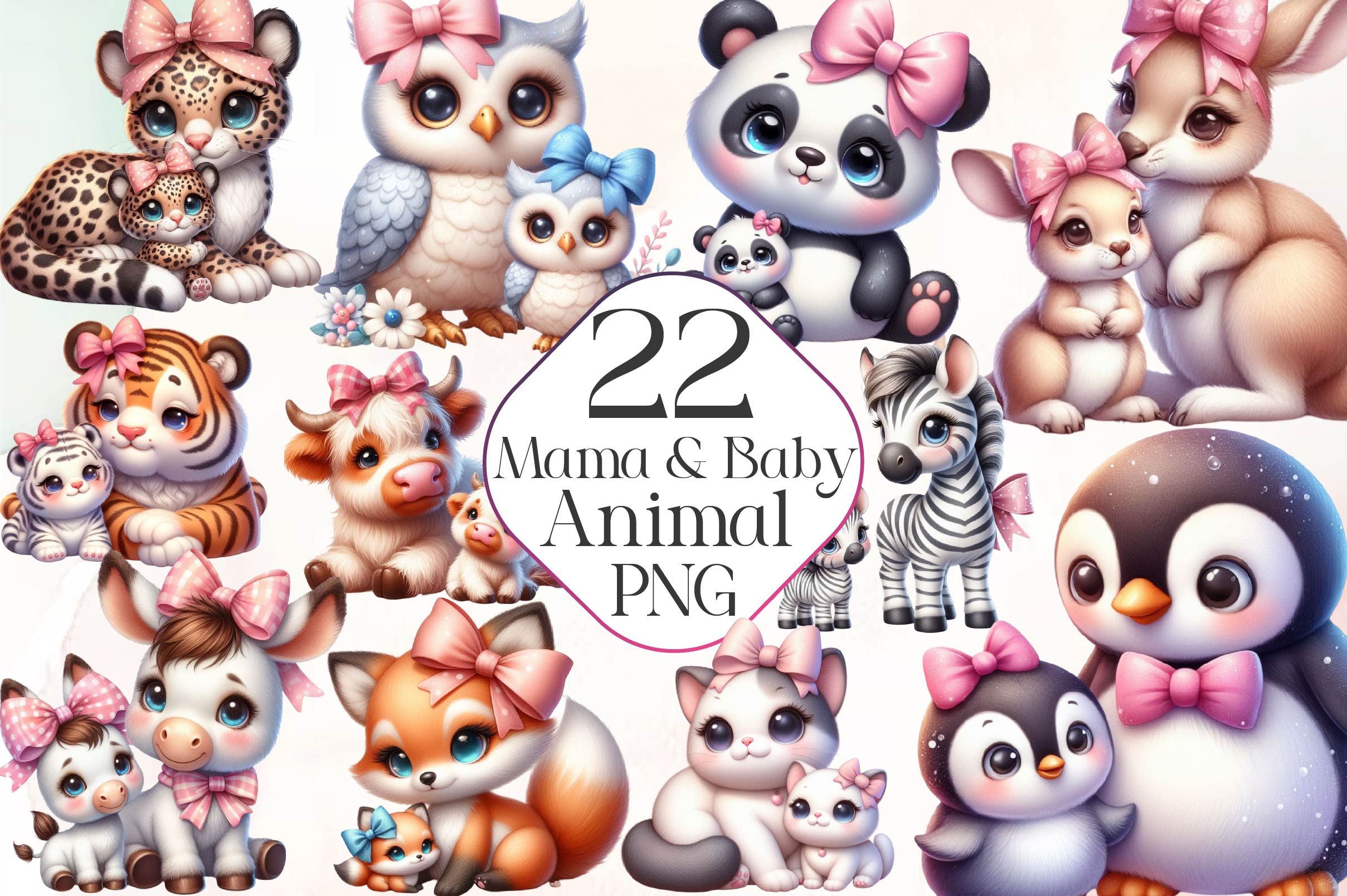 Mama And Baby Animal Clipart Bundle