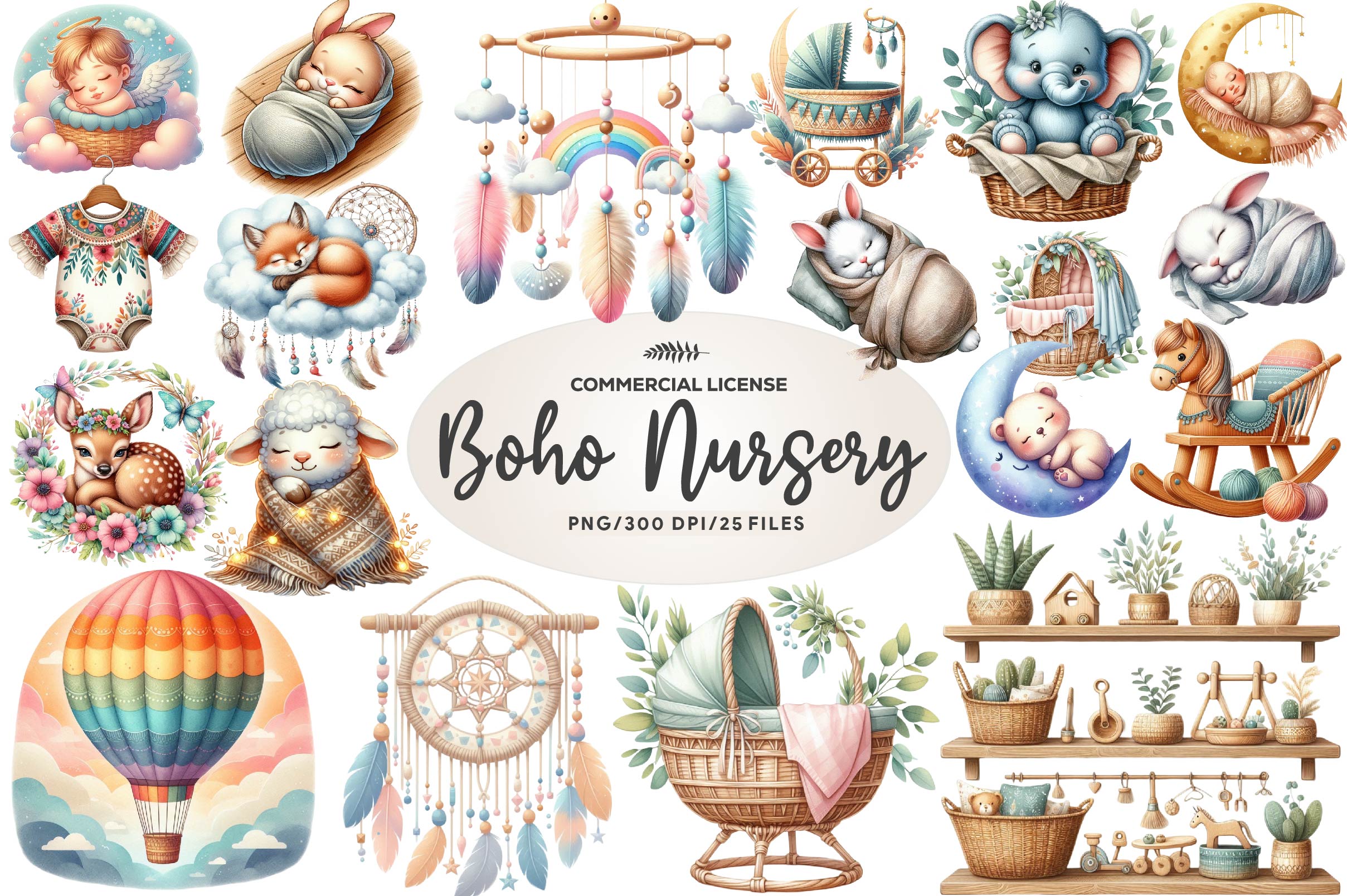 Boho Nursery Baby Clipart Bundle 1