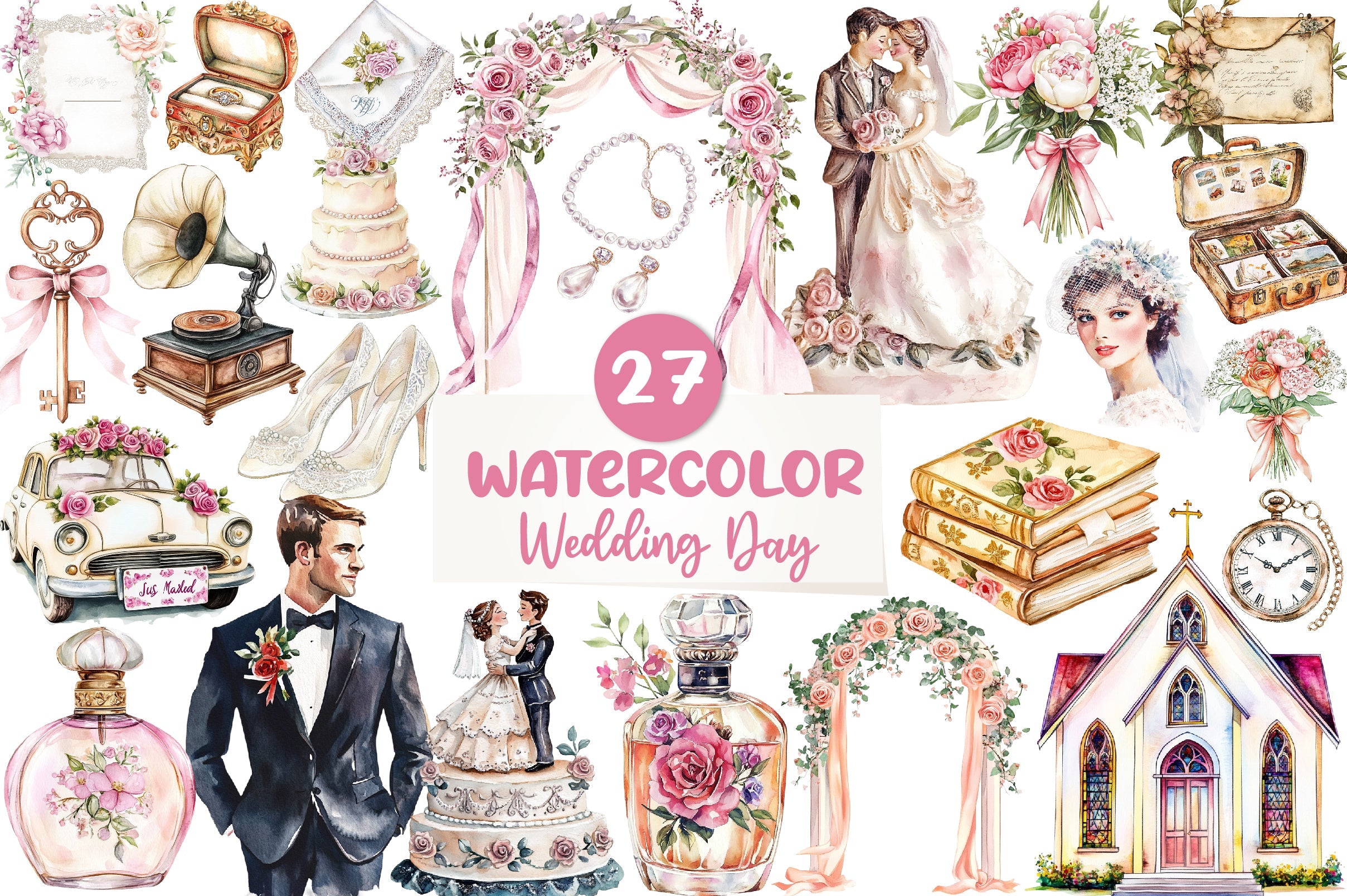 Retro Wedding Day Clipart Bundle