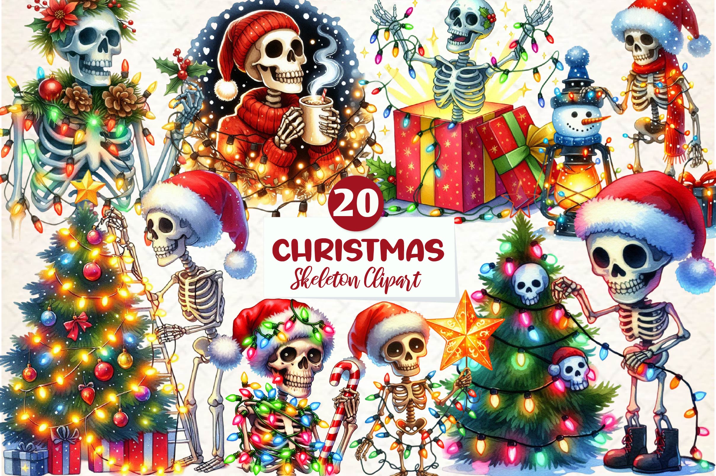 Christmas Skeleton Clipart Bundle 1
