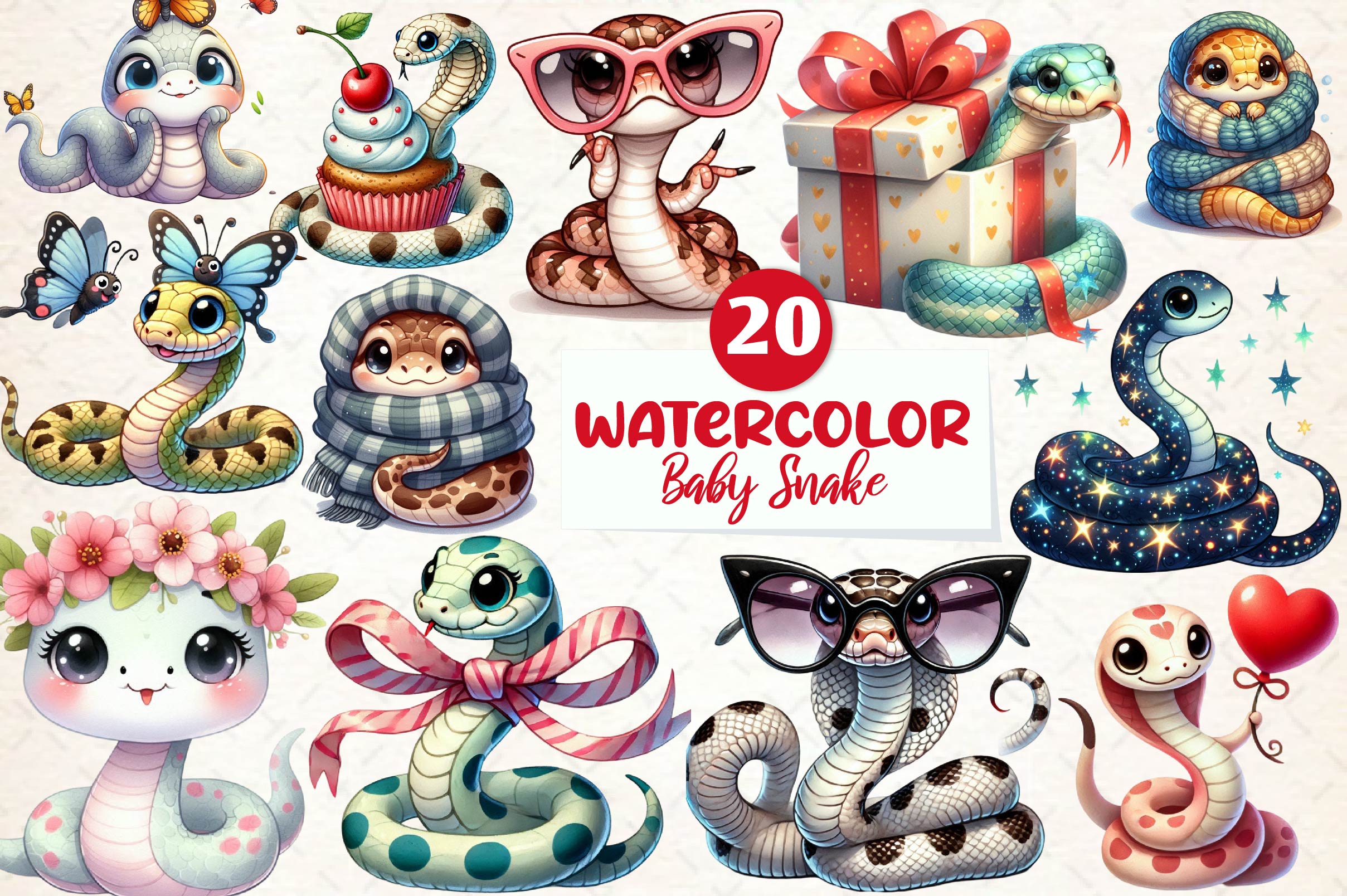 Cute Baby Snake Nursery Art Clipart Bundle