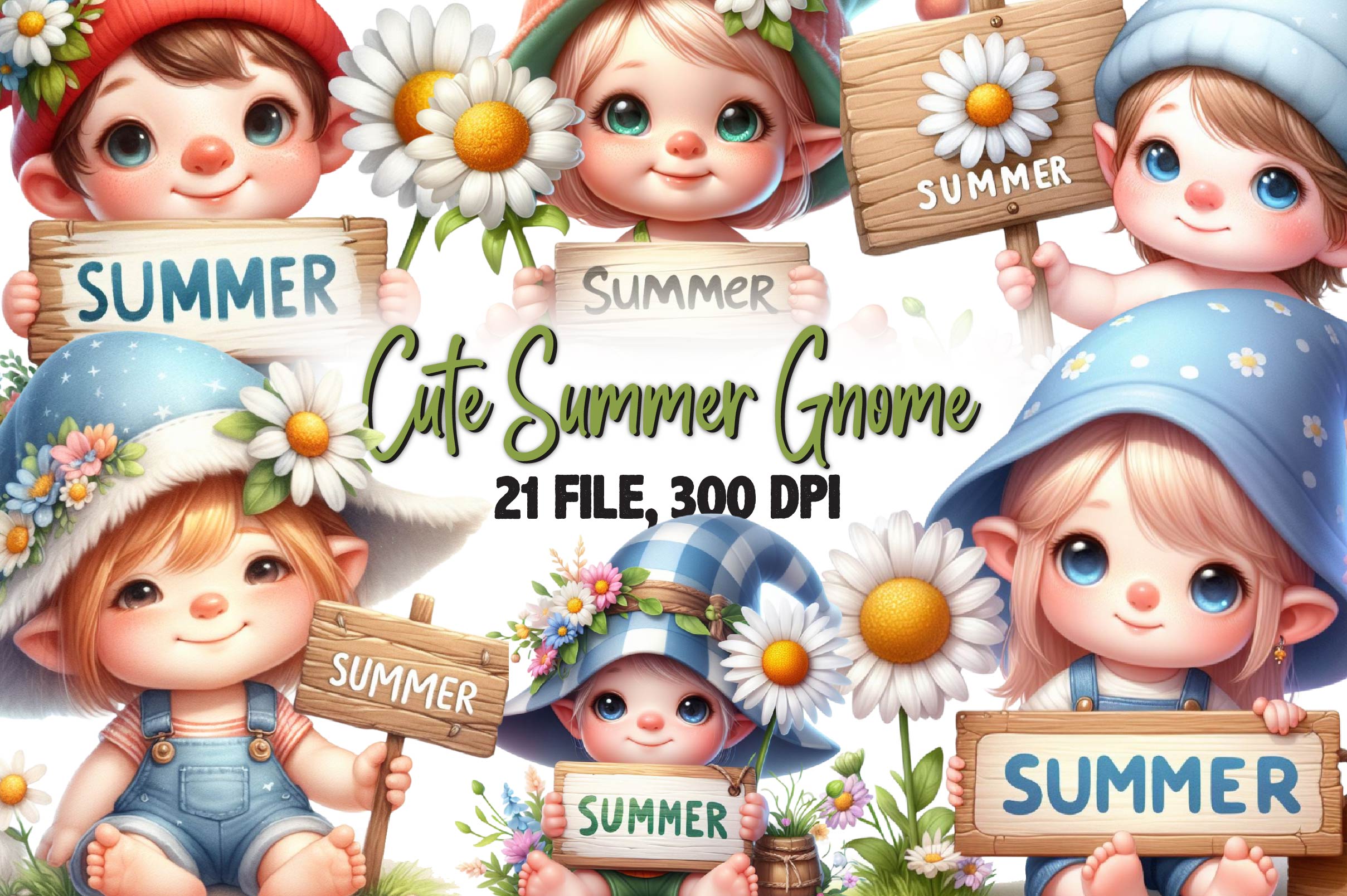 Cute Summer Gnome Clipart Bundle