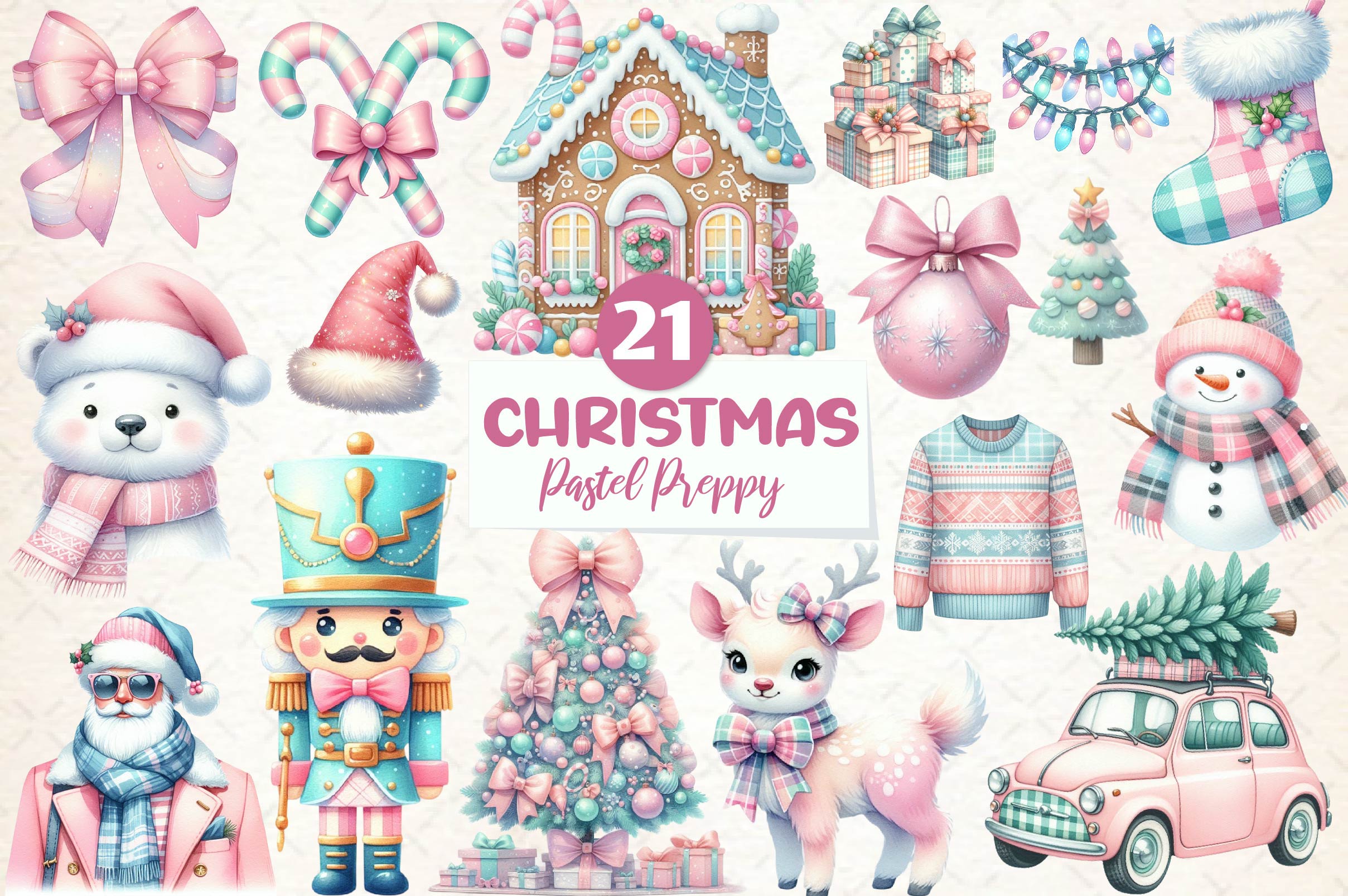 Pastel Preppy Christmas Clipart Bundle