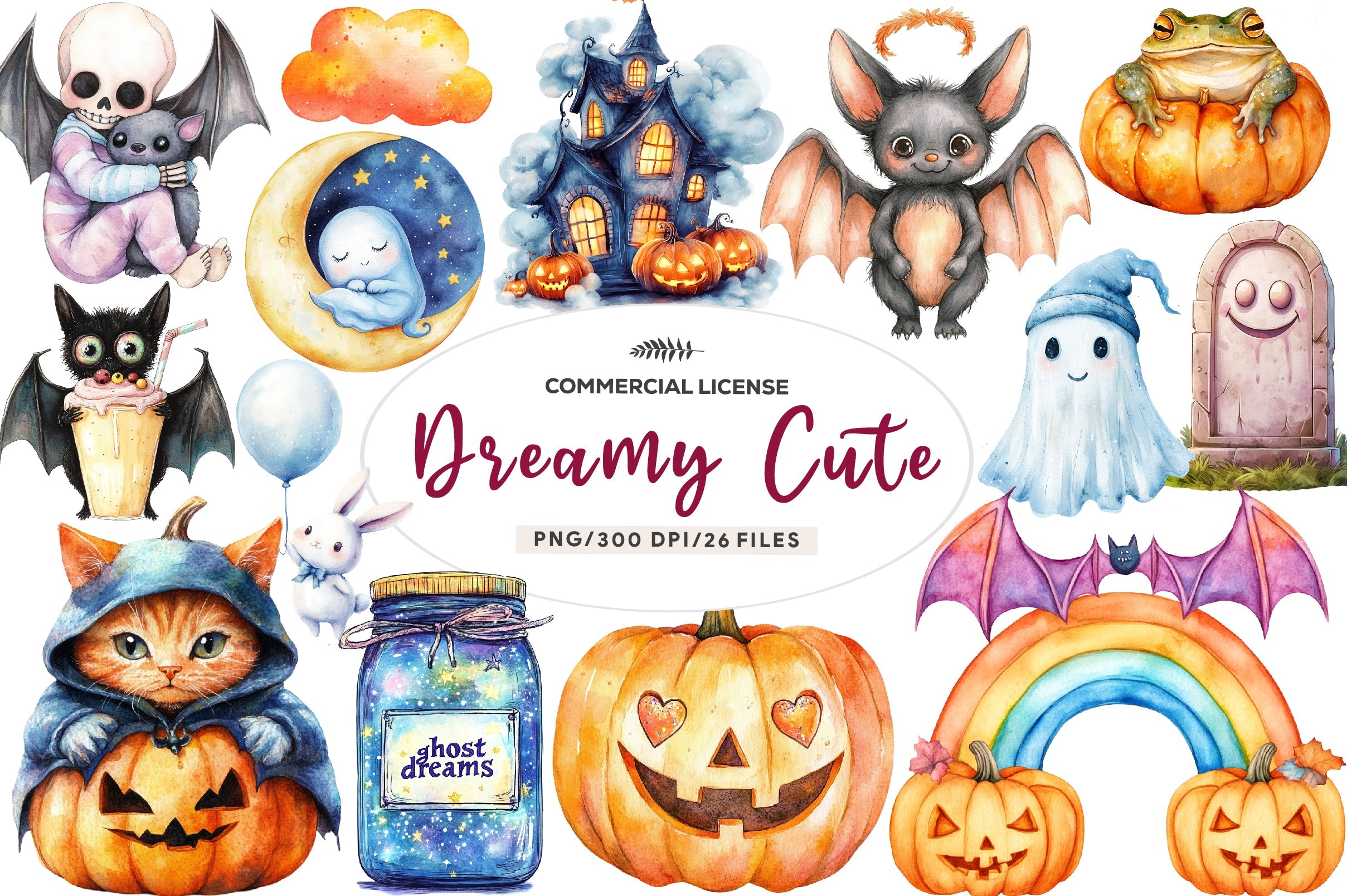 Dreamy Cute Halloween Clipart Bundle
