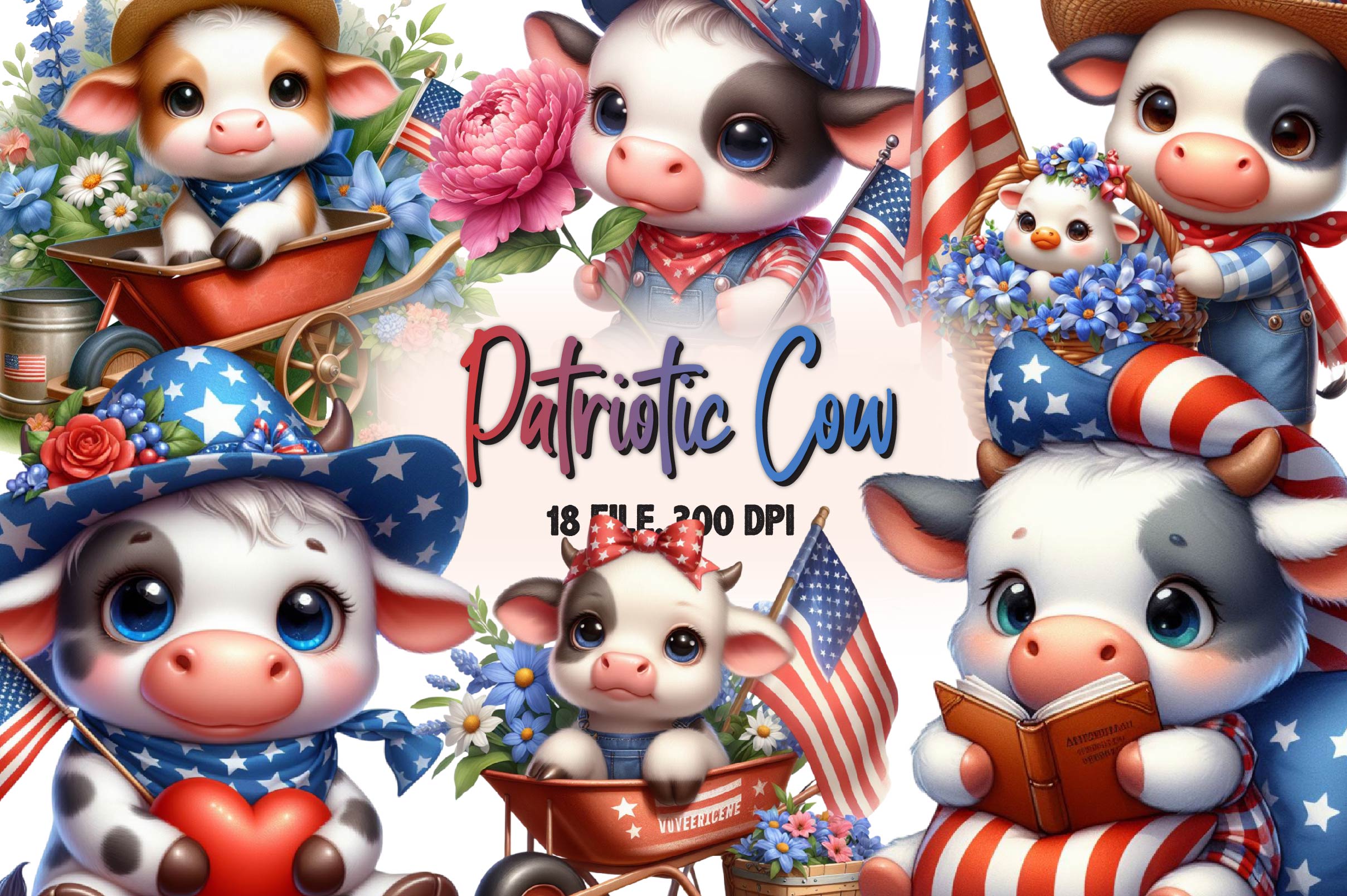 Patriotic Cow Clipart Bundle