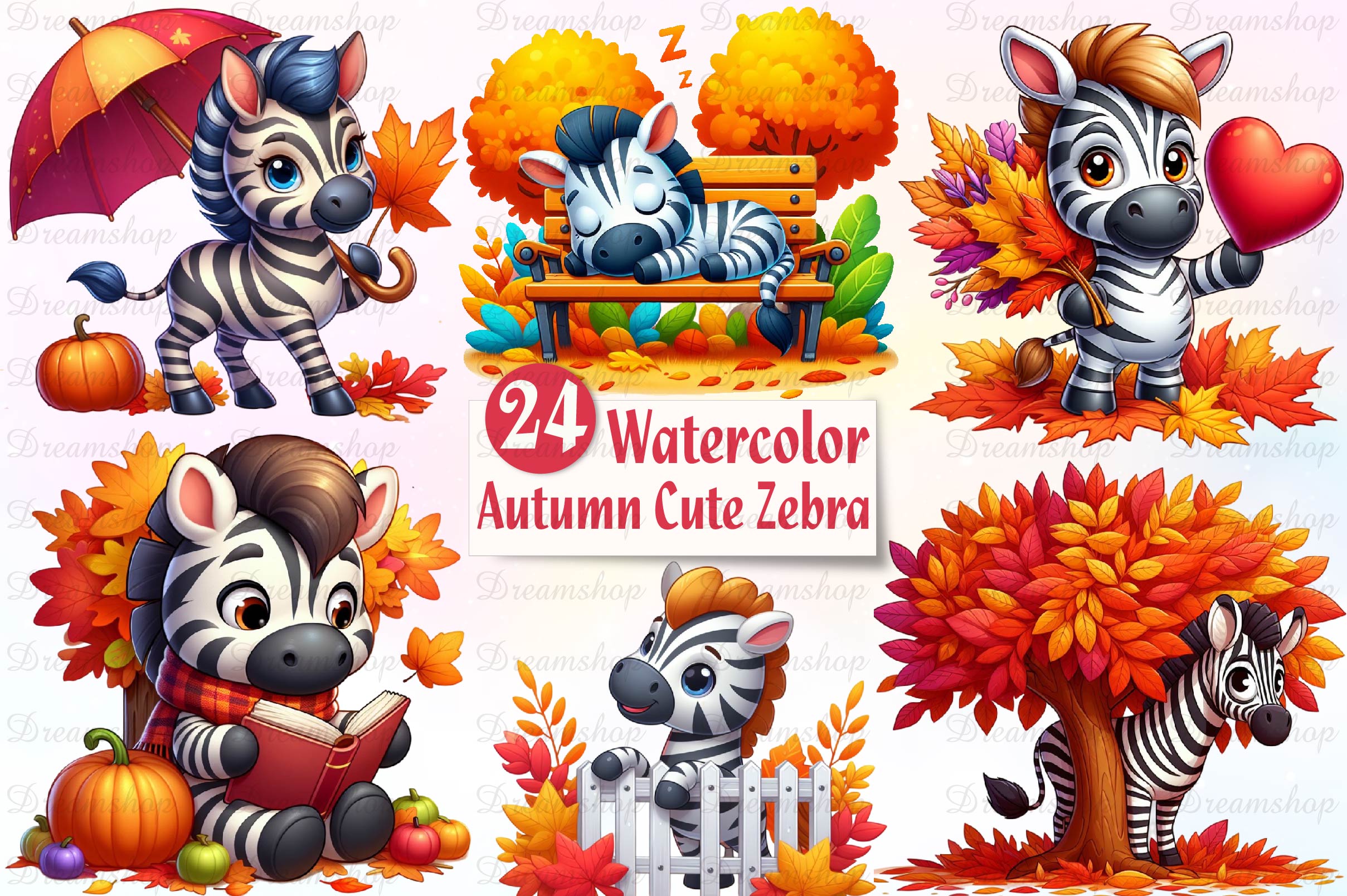 Autumn Cute Zebra Set Clipart Bundle