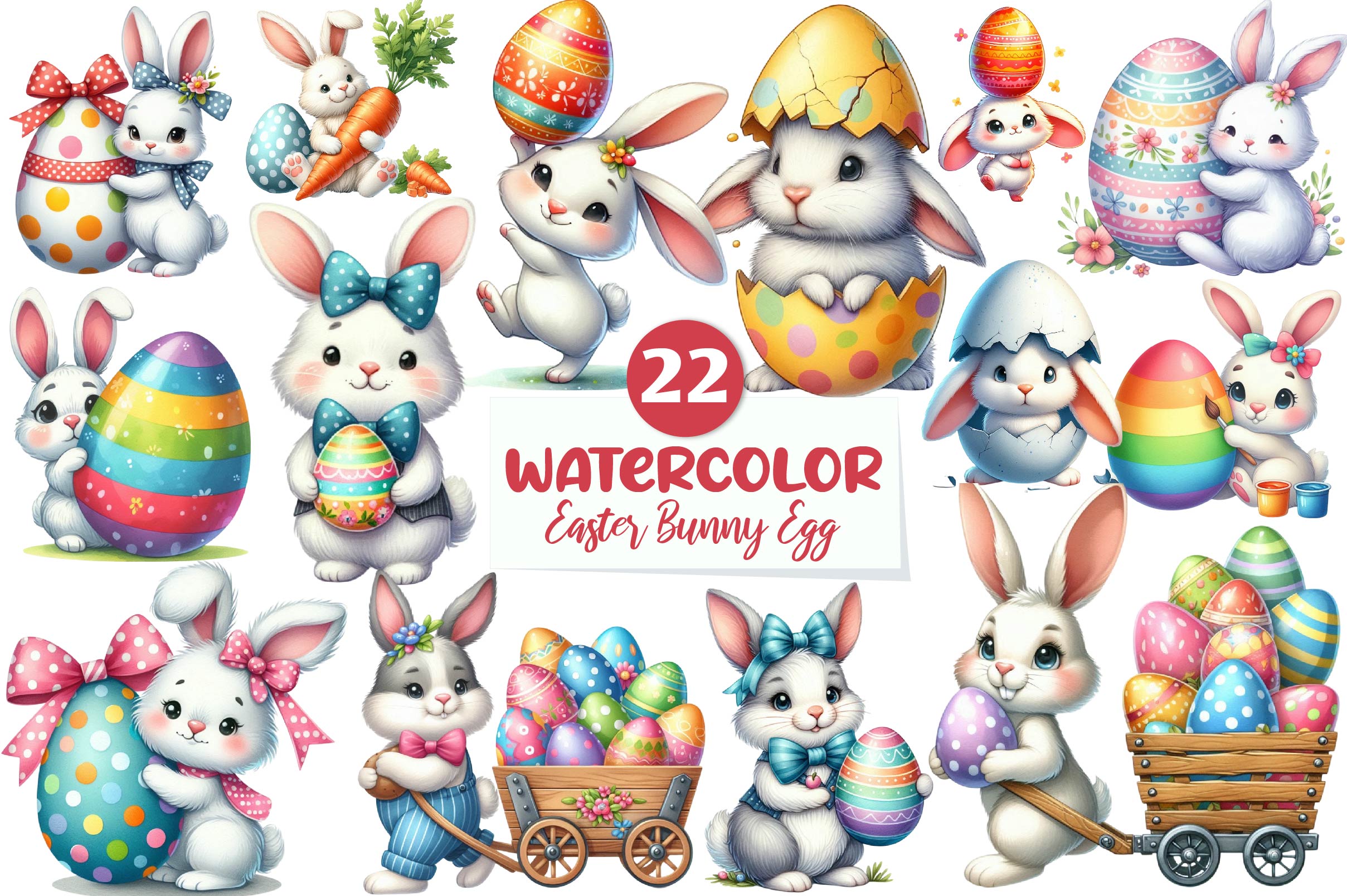 Easter Bunny With Egg Clipart Bundle