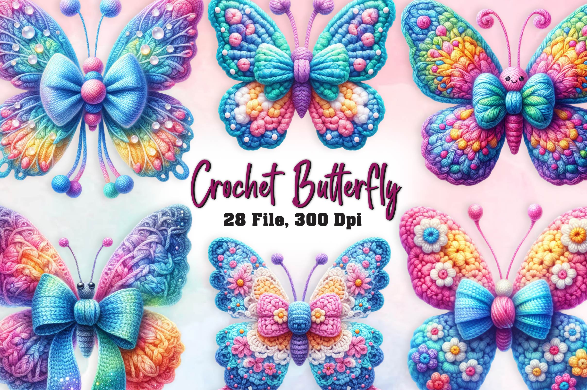 Crochet Butterfly Clipart Bundle 2