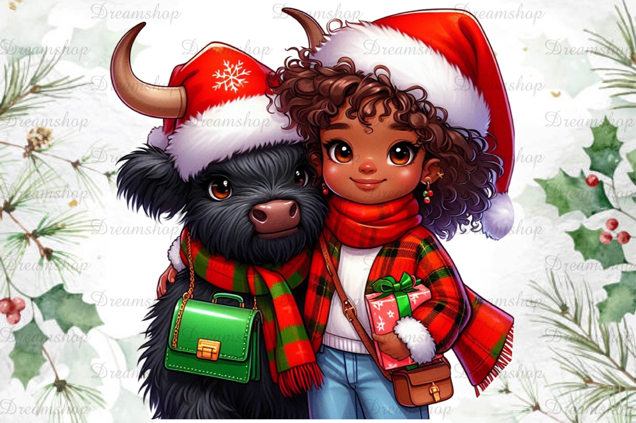 African American Christmas Girl Clipart Bundle 4