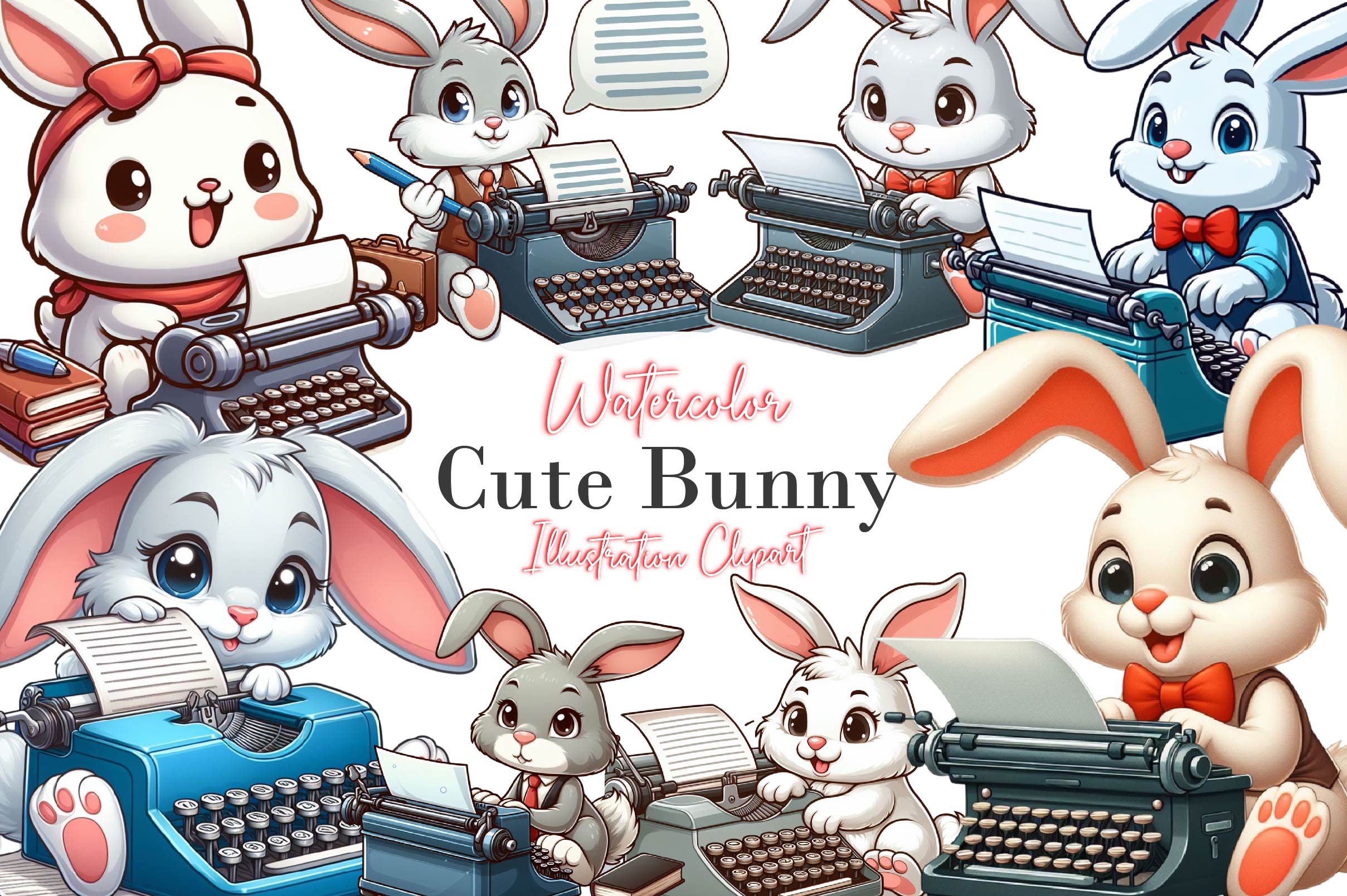 Cute Bunny Clipart Bundle