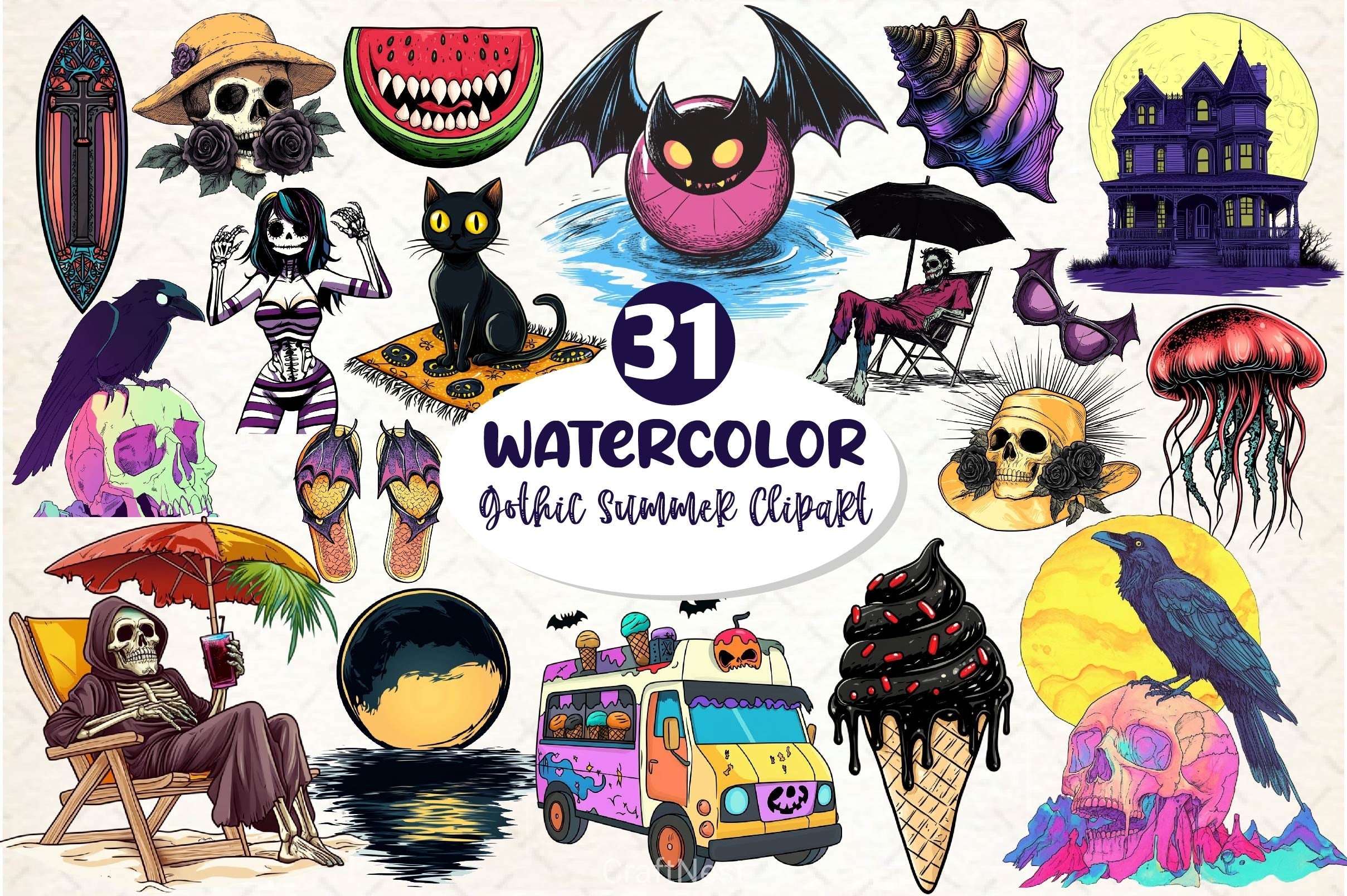 Gothic Summer Clipart Bundle 4
